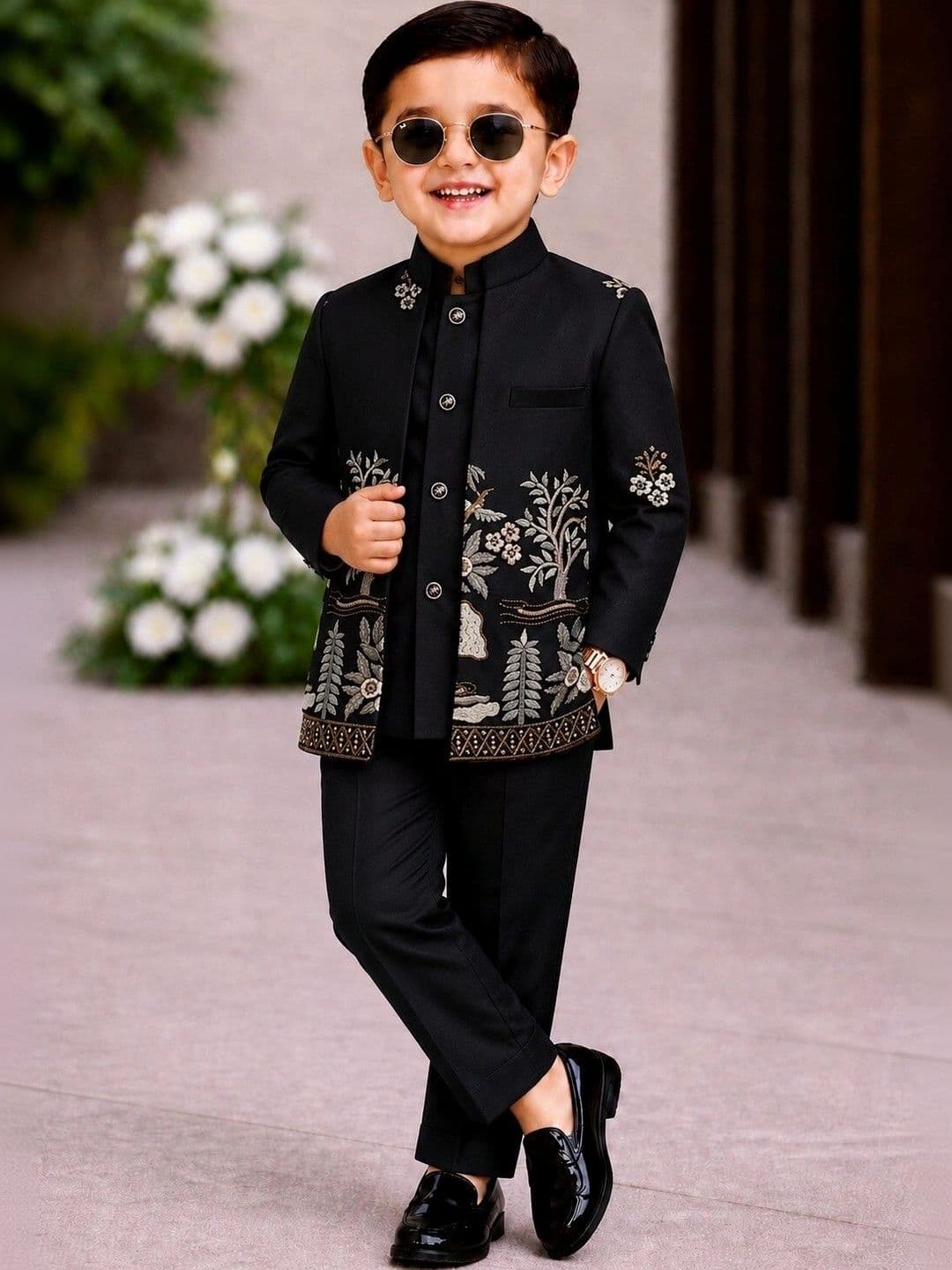 Elite Trend Traders Boys Embroidered Mandarin Collar Sherwani Set - view 1