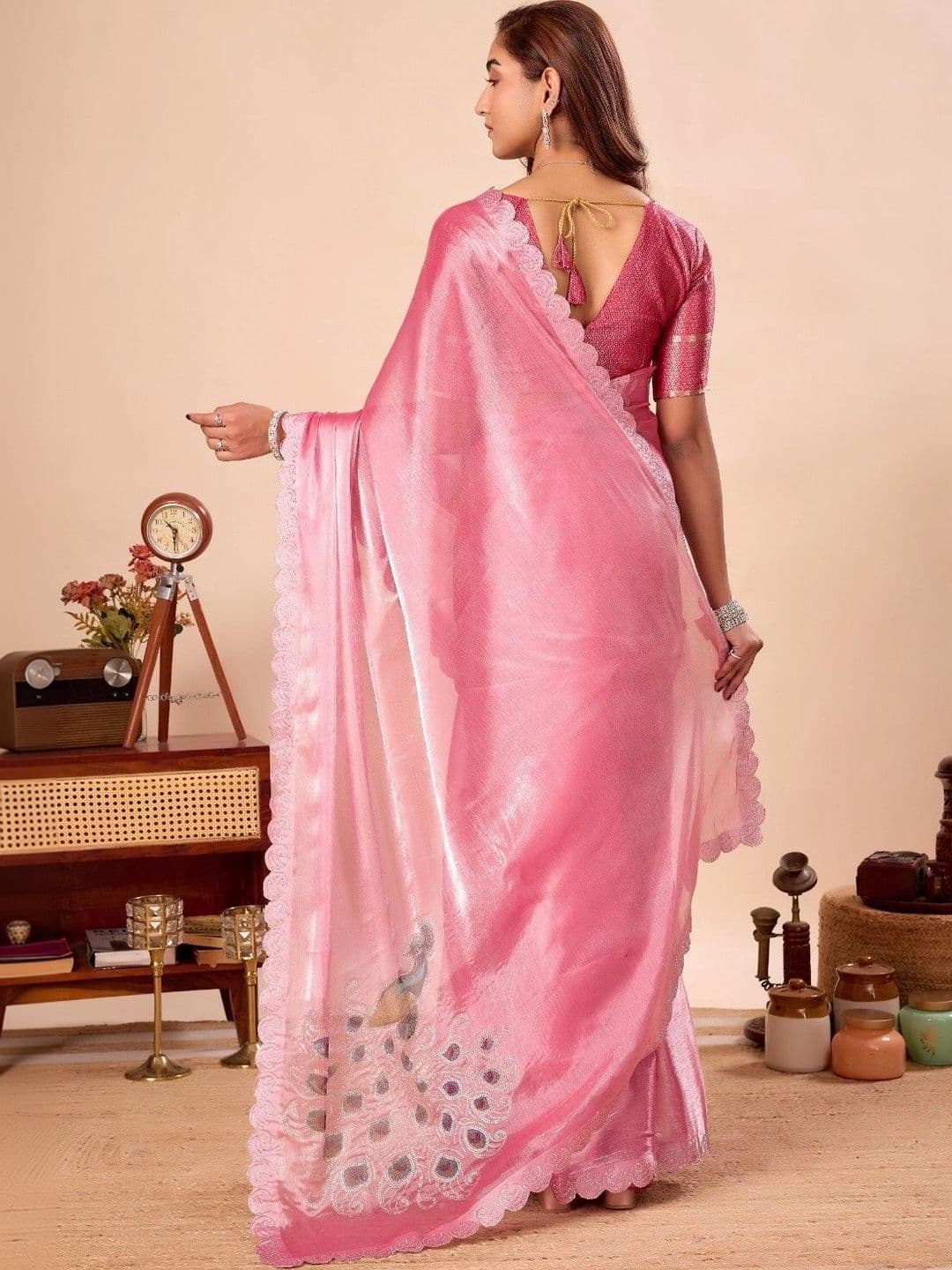 shreevali creation Embellished Embroidered Satin Saree thumbnail 4