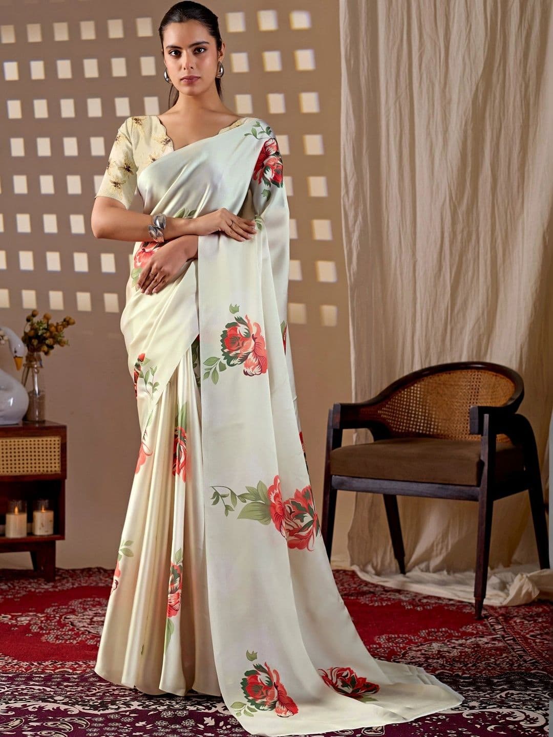 Mitera Floral Satin Designer Saree - view 1