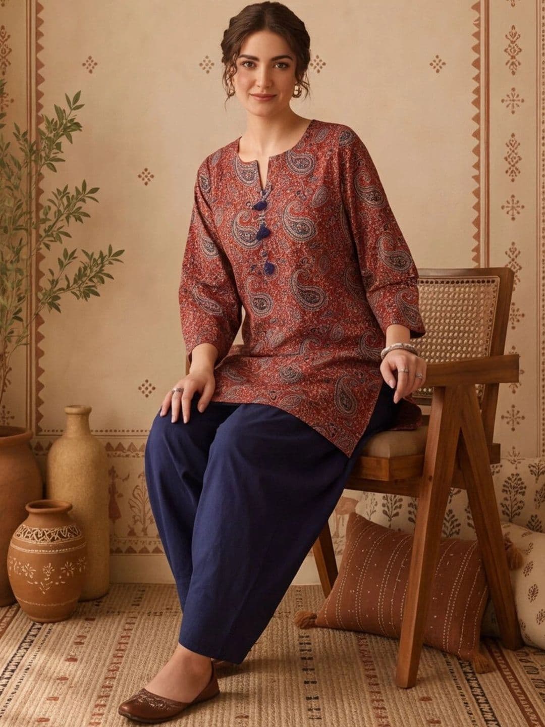Anouk Women Paisley Printed Regular Pure Cotton Kurta with Farshi Salwar thumbnail 5