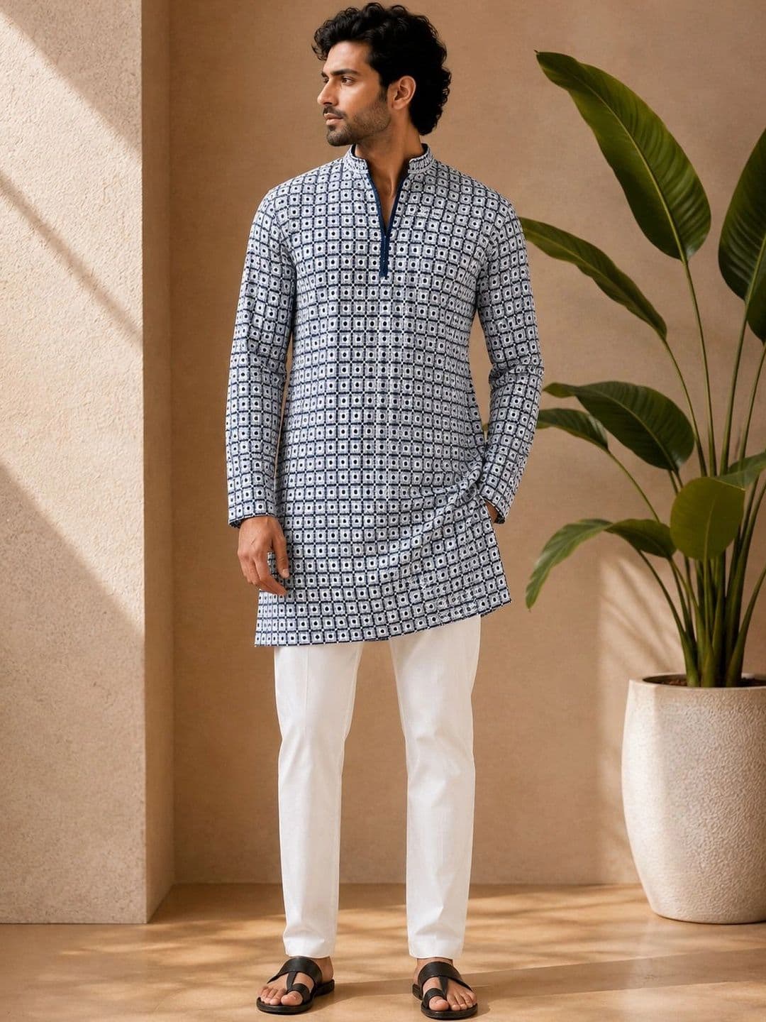 House of Pataudi Men Geometric Printed Kurta - view 1