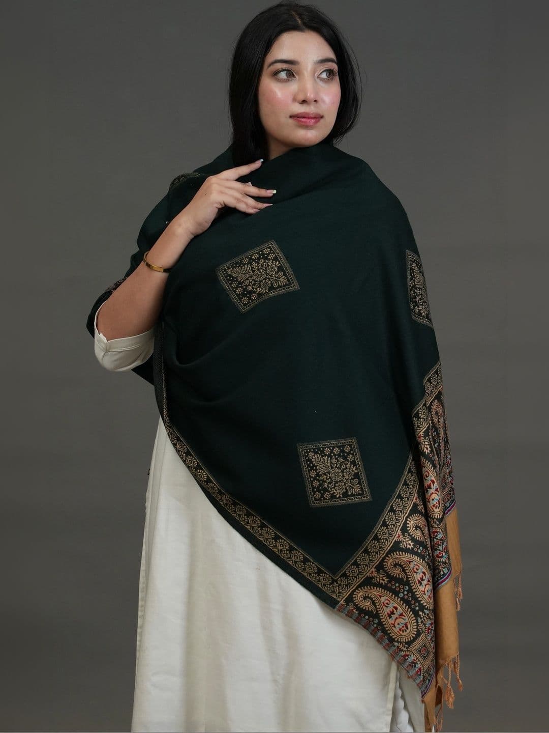 S.T. Women Ethnic Motifs Woven Design Acrylic Shawl thumbnail 2