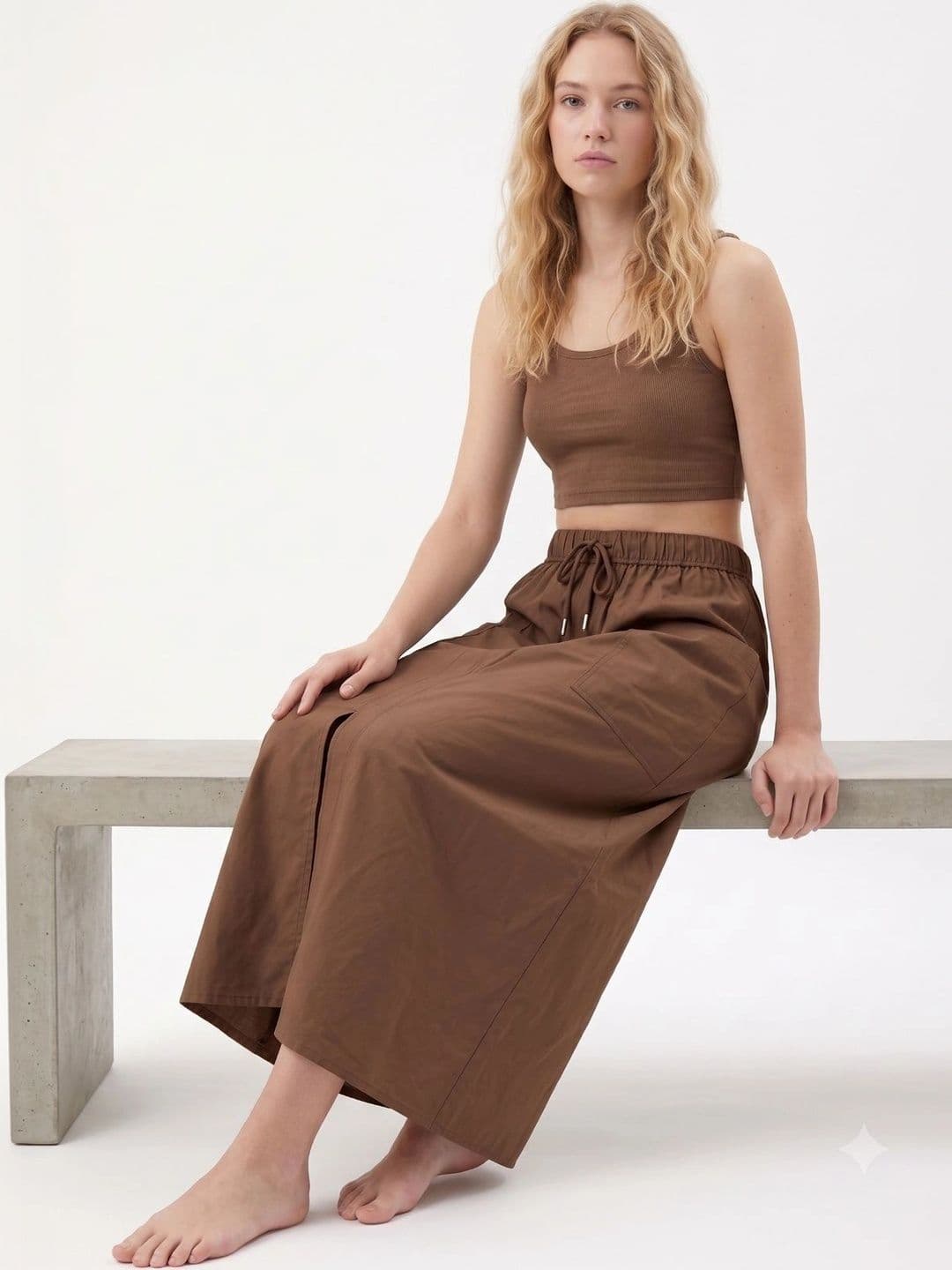 Bluejam Women Satin Sleek Utility Front Slit Midi A-Line Skirt thumbnail 2