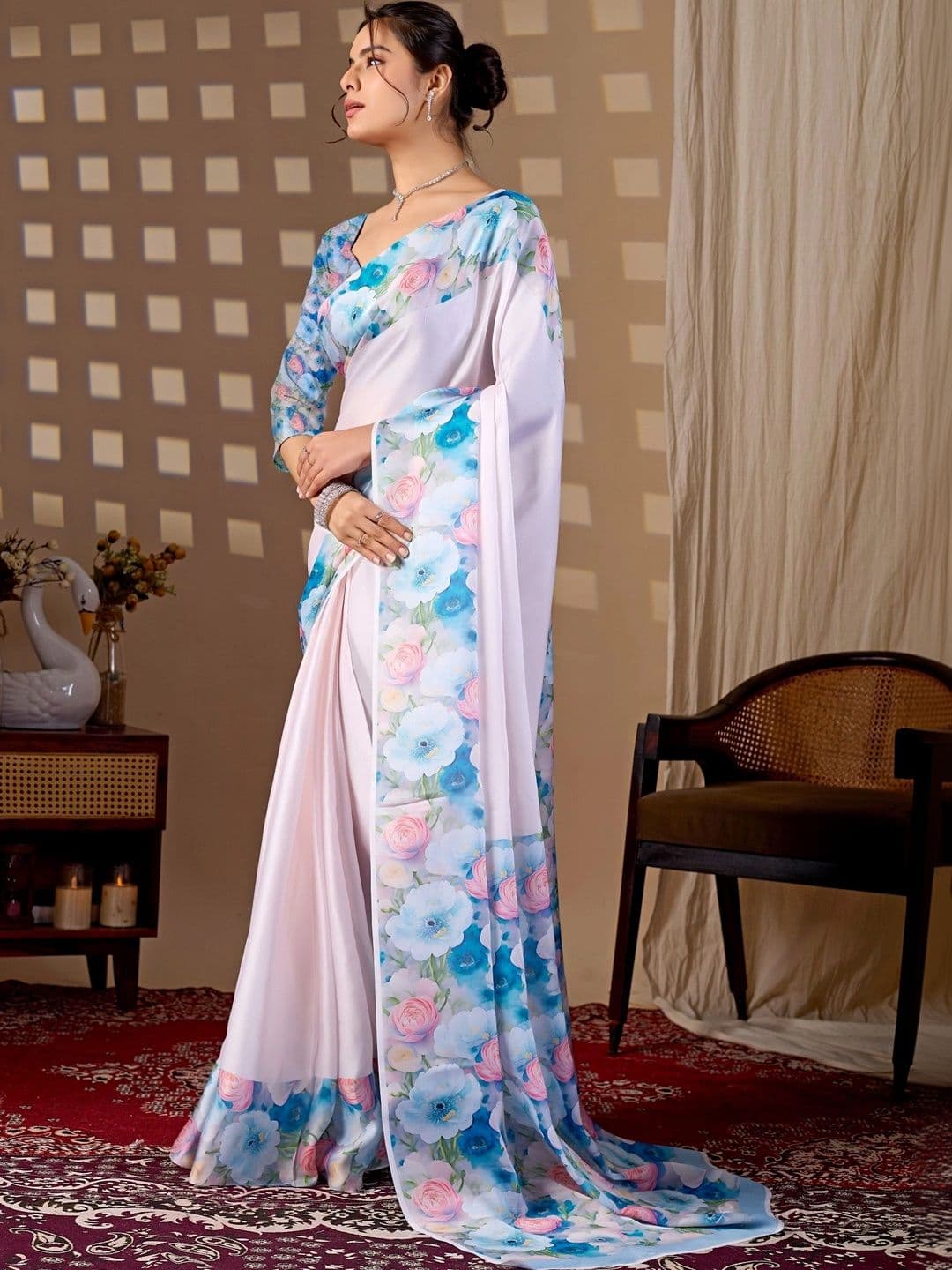 Mitera Floral Satin Designer Saree thumbnail 3