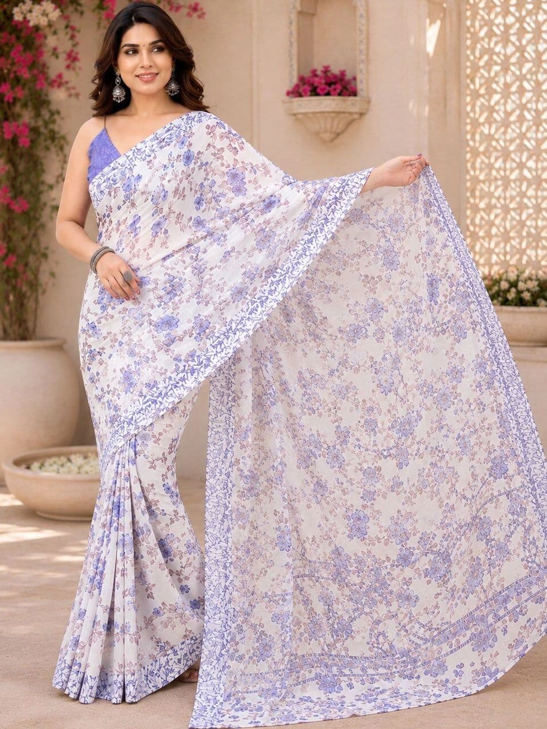 NARIVESH TRENDS Floral Poly Georgette Saree - view 1