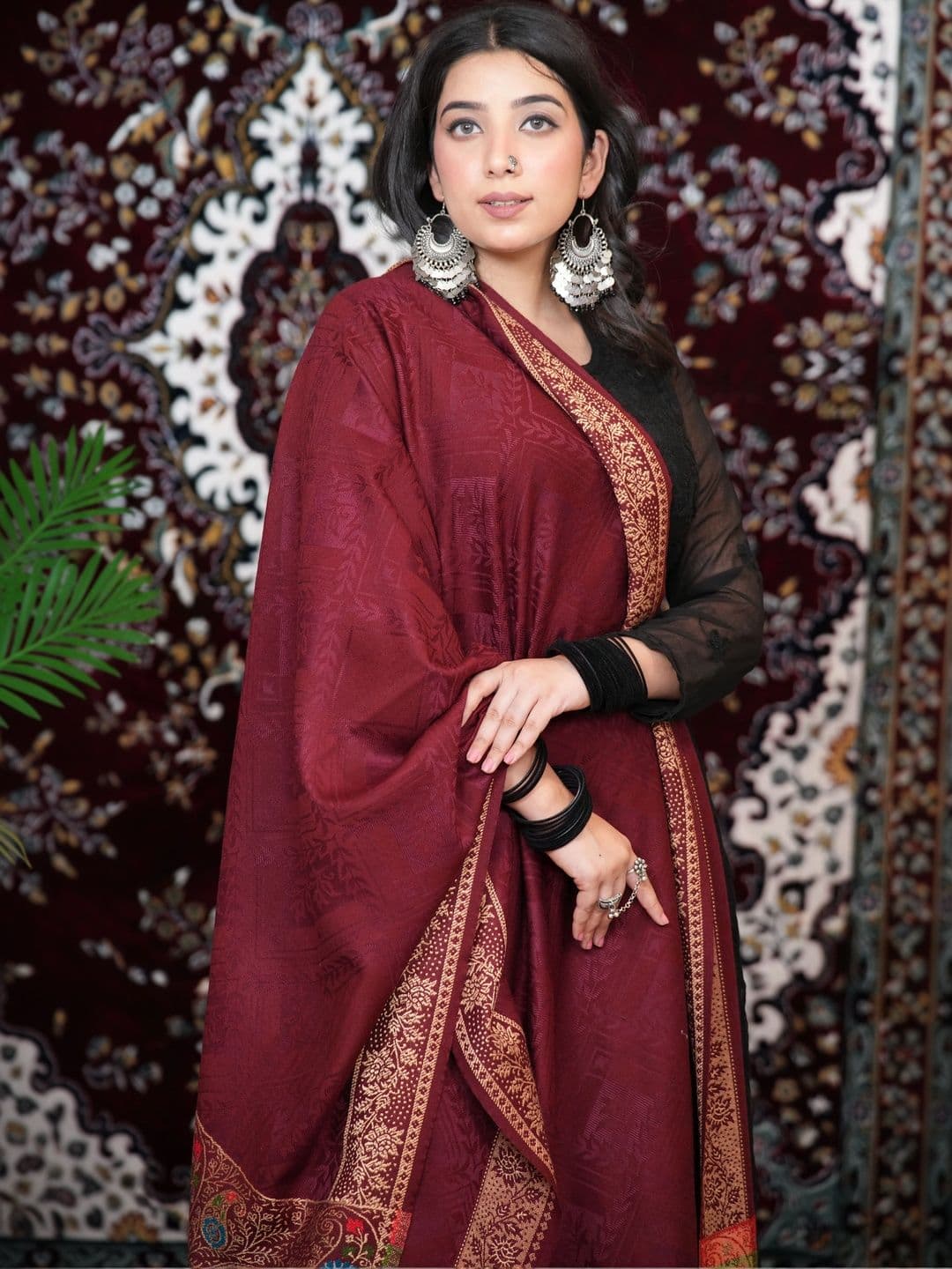 S.T. Women Ethnic Motifs Woven Design Acrylic Shawl thumbnail 4