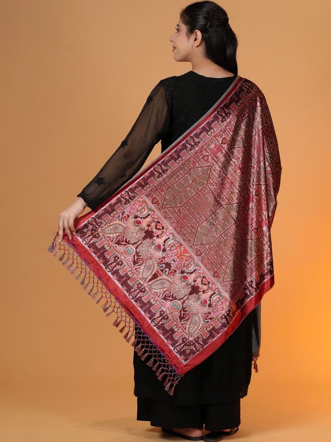 S.T. Women Ethnic Motifs Woven Design Velvet Shawl thumbnail 4