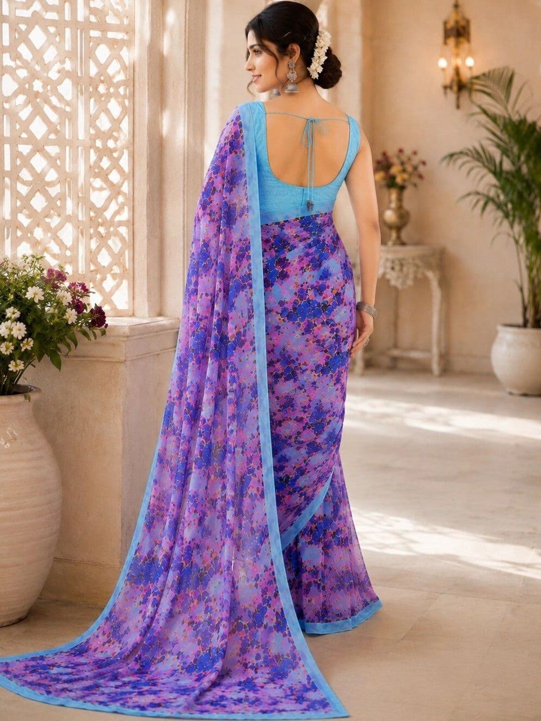 NARIVESH TRENDS Floral Poly Georgette Saree thumbnail 3