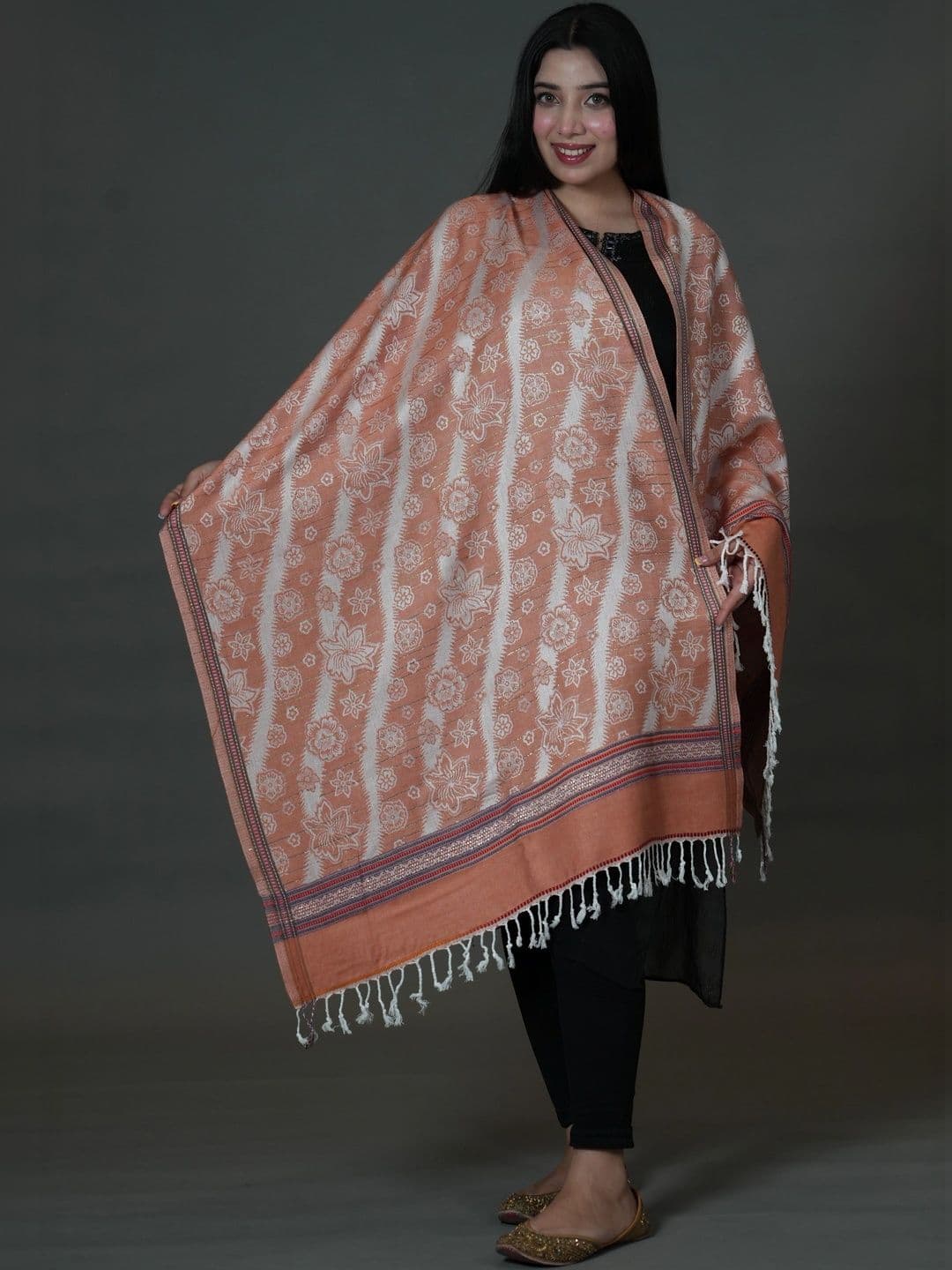 S.T. Women Floral Woven Design Acrylic Shawl thumbnail 3