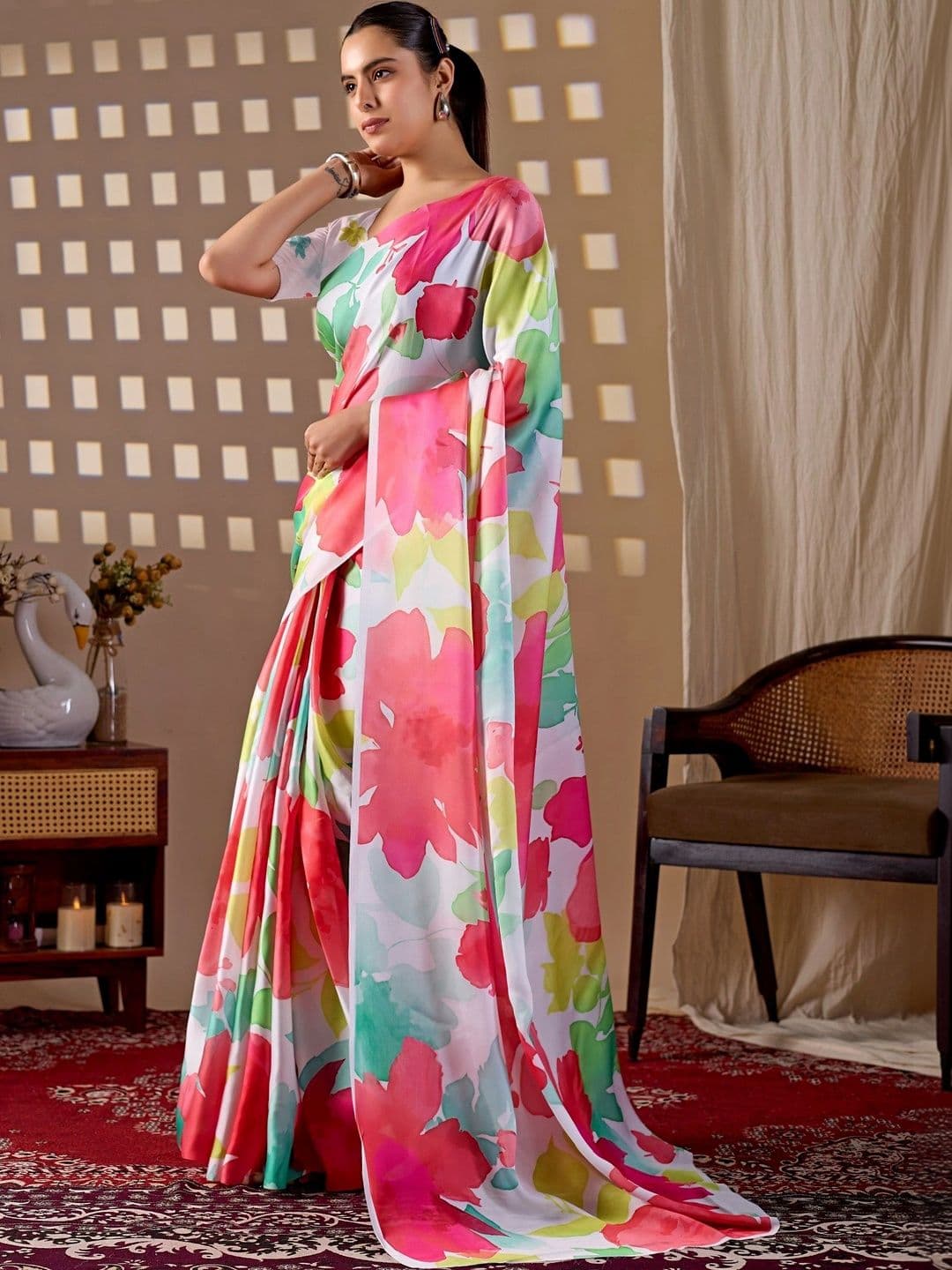 DIVASTRI Floral Satin Designer Saree thumbnail 7