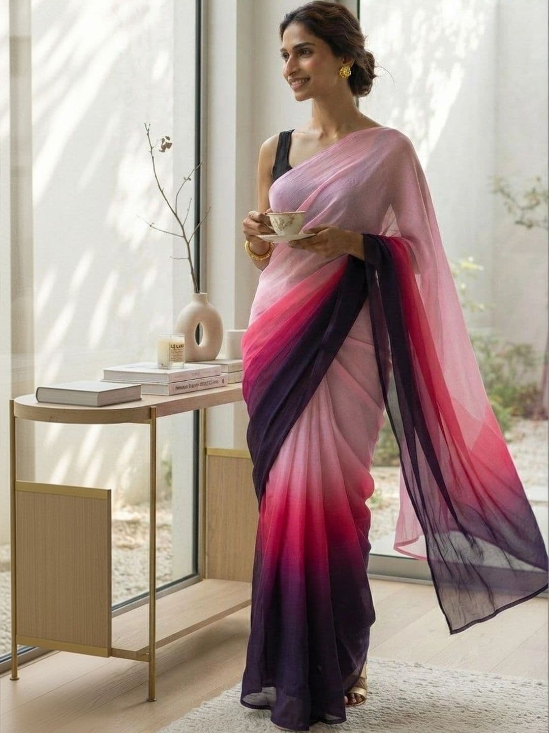 HERE&NOW Ombre Poly Georgette Saree thumbnail 4