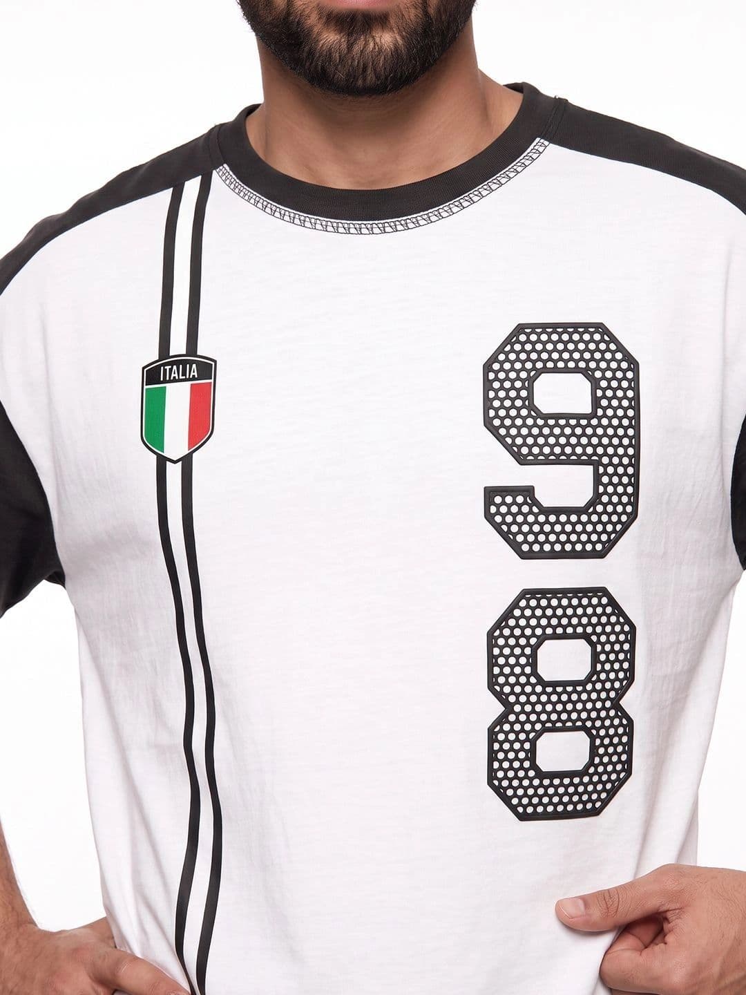 Crazymonk Men Italia Black White Printed Oversized Fit T-shirt thumbnail 4