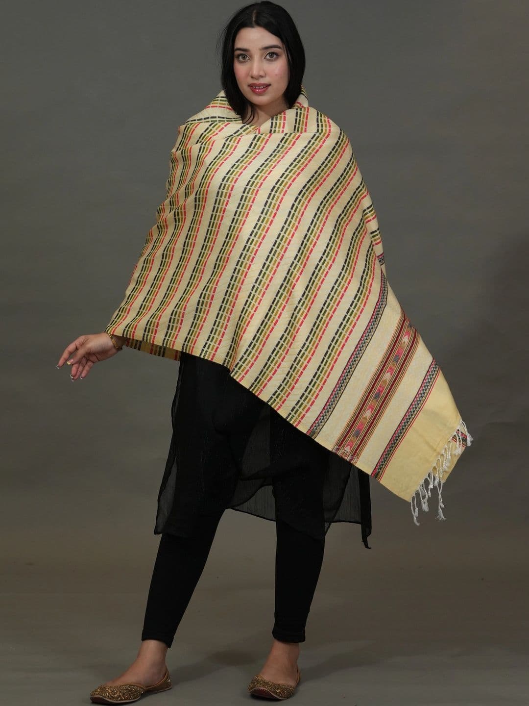 S.T. Women Striped Woven Design Acrylic Shawl thumbnail 3