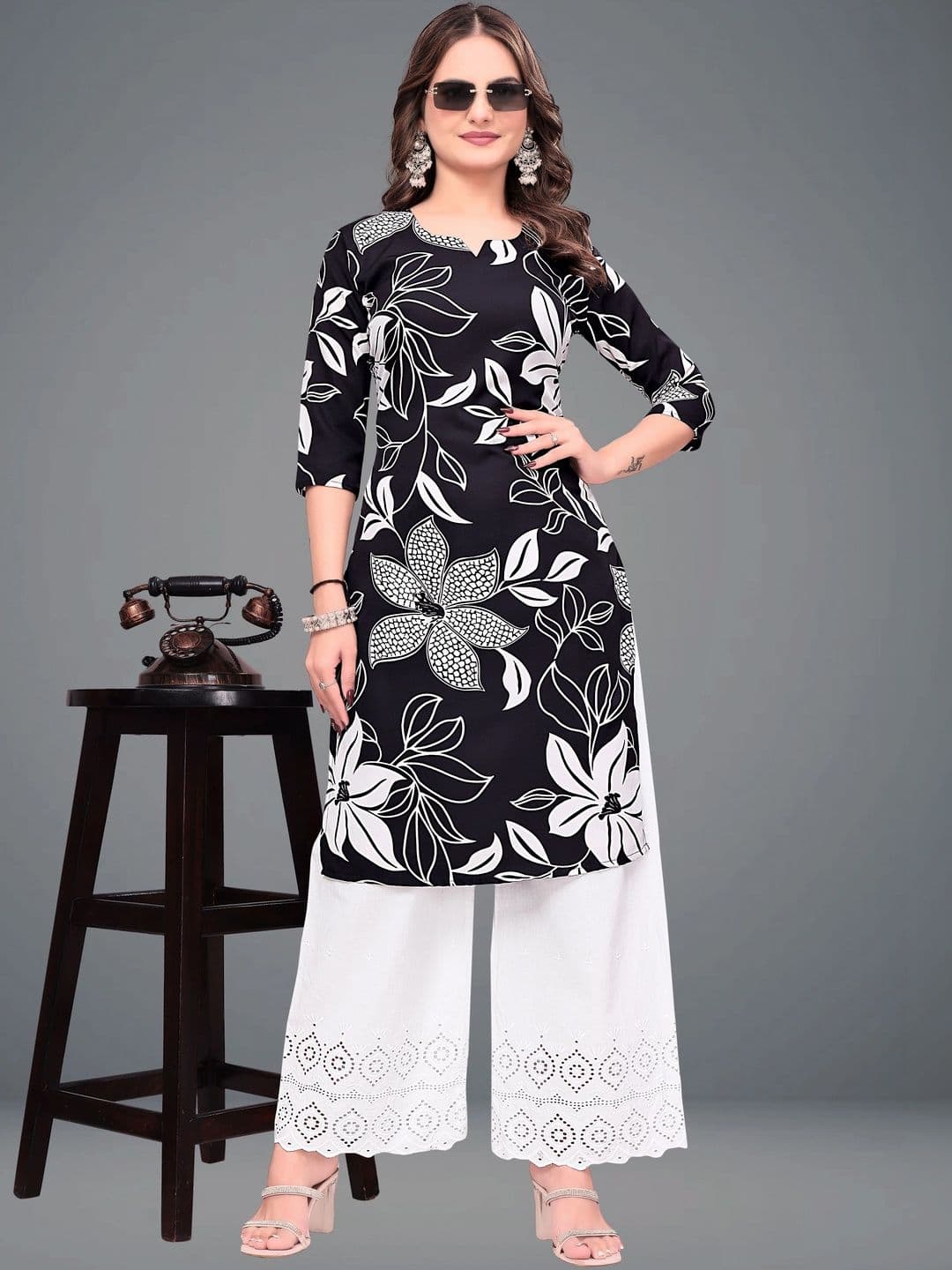 SHAIBO SAREE Women Floral Printed Crepe Kurta thumbnail 5