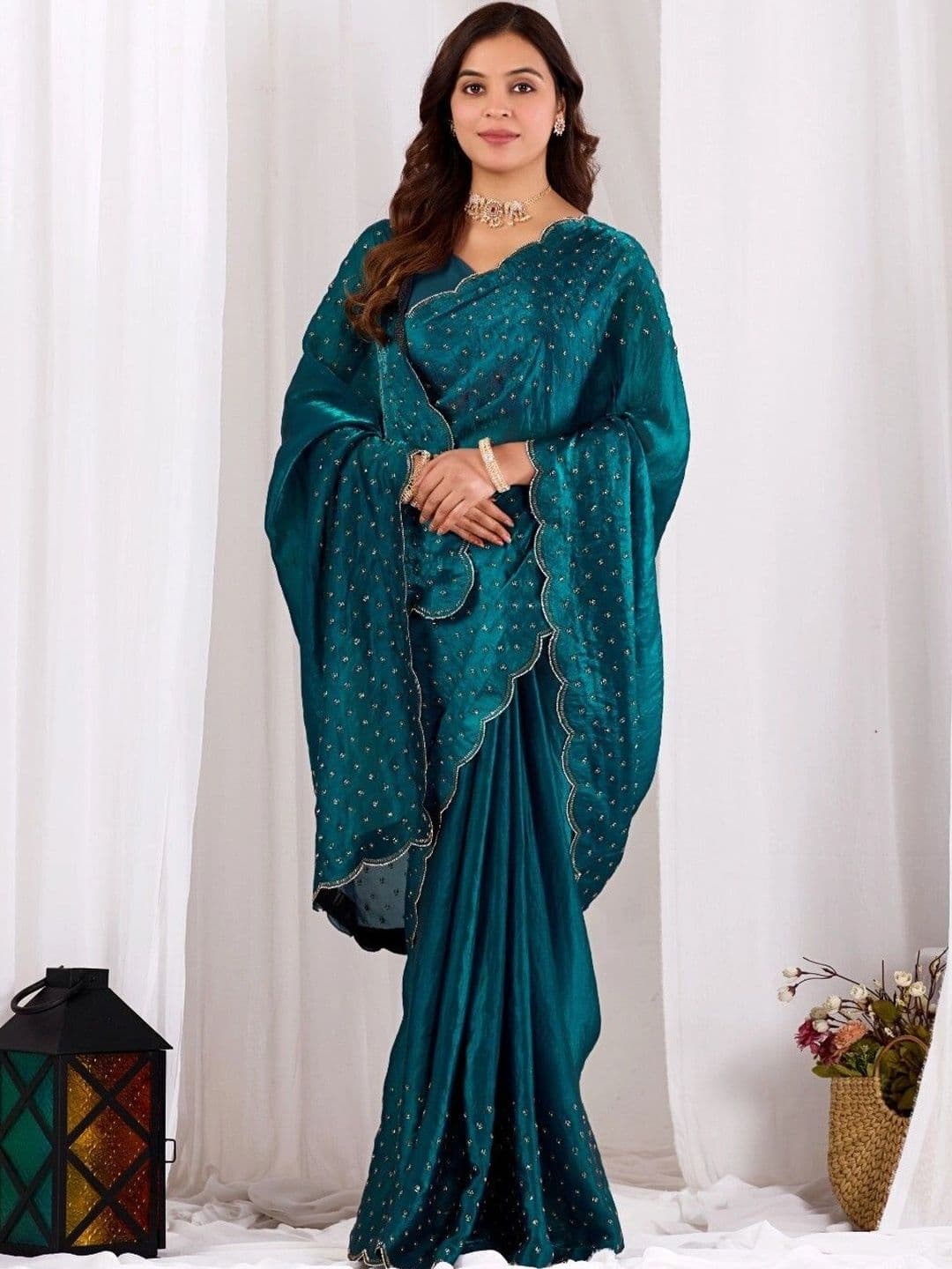 shreevali creation Embellished Satin Saree thumbnail 3