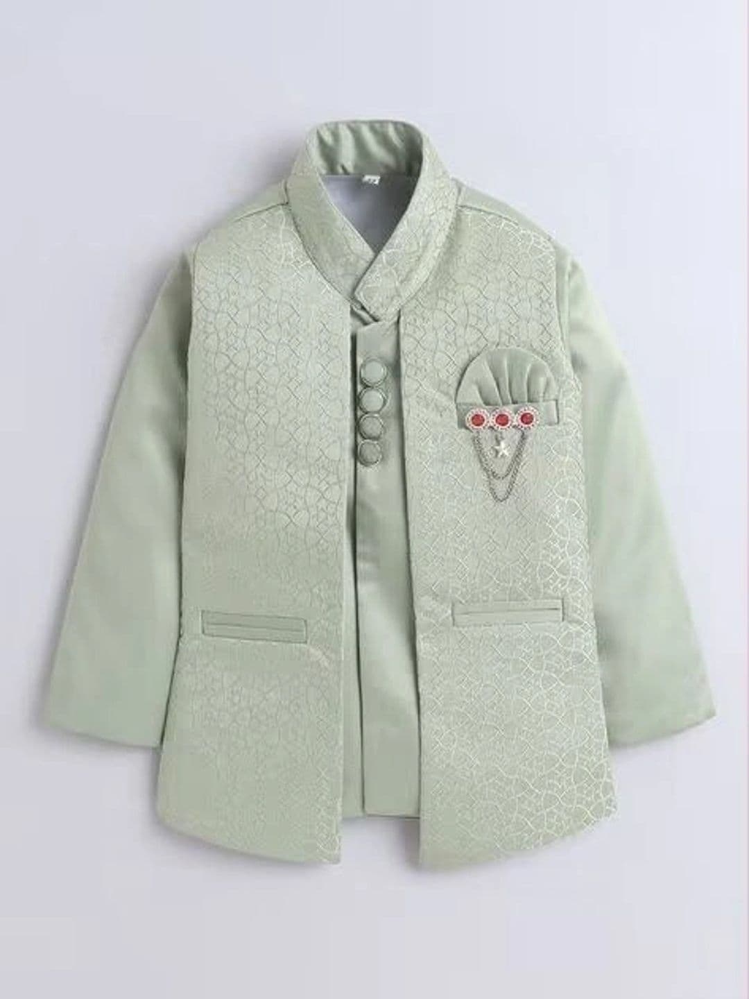 ELITE TRENDZZ Boys Self-Design Satin Mandarin Collar Neck Sherwani Set thumbnail 4