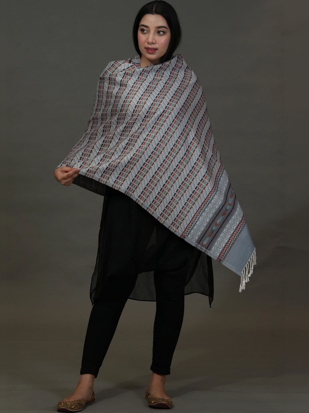 S.T. Women Geometric Woven Design Acrylic Shawl thumbnail 2