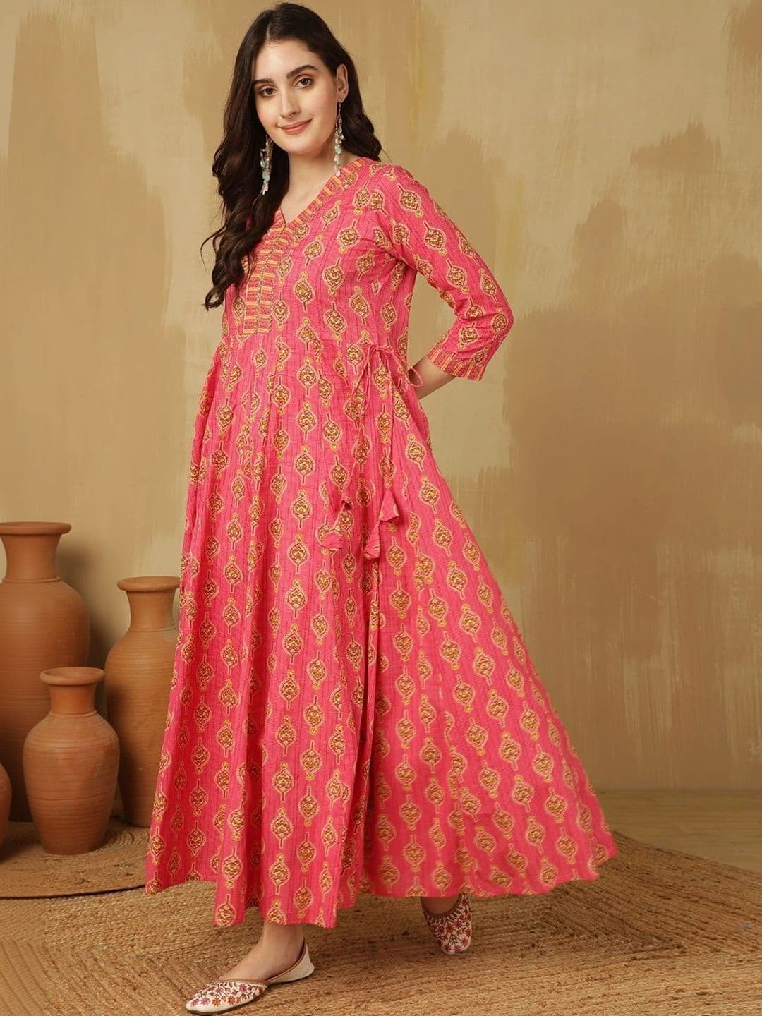 KALINI Women Ethnic Motifs Printed Thread Work Anarkali Kurta thumbnail 4