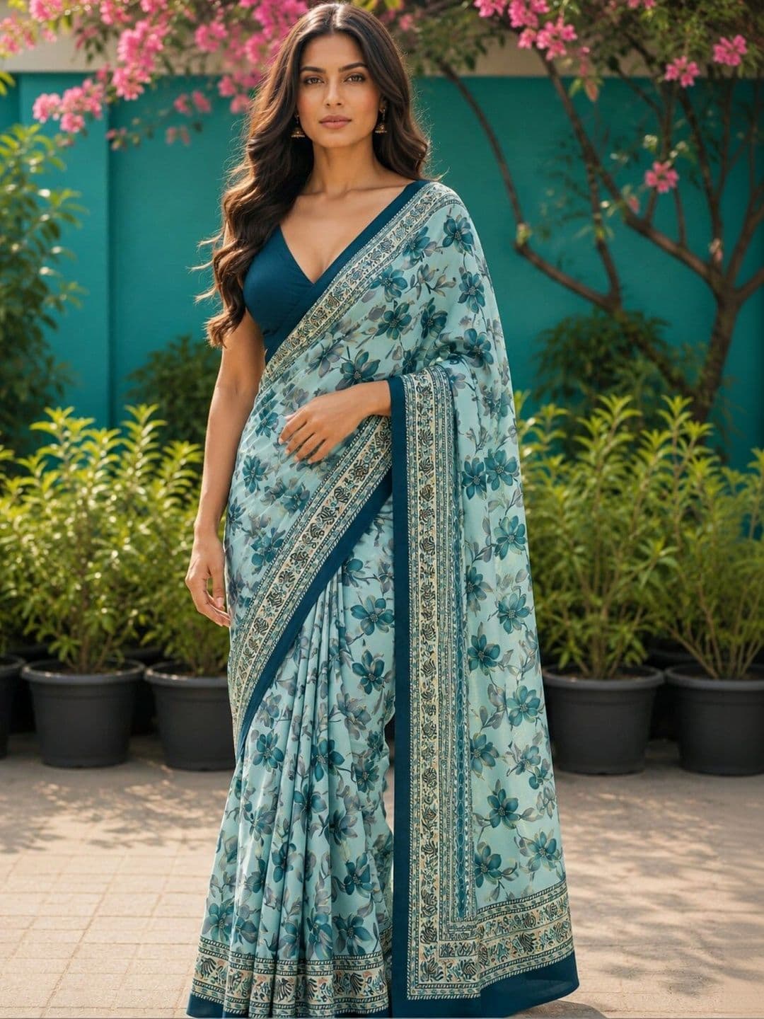 Anouk Floral Art Silk Designer Saree - view 1
