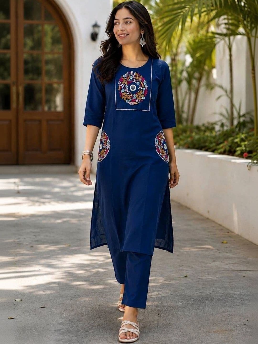 PARVANI Women Ethnic Motifs Embroidered Regular Mirror Work Kurta with Trousers - view 1