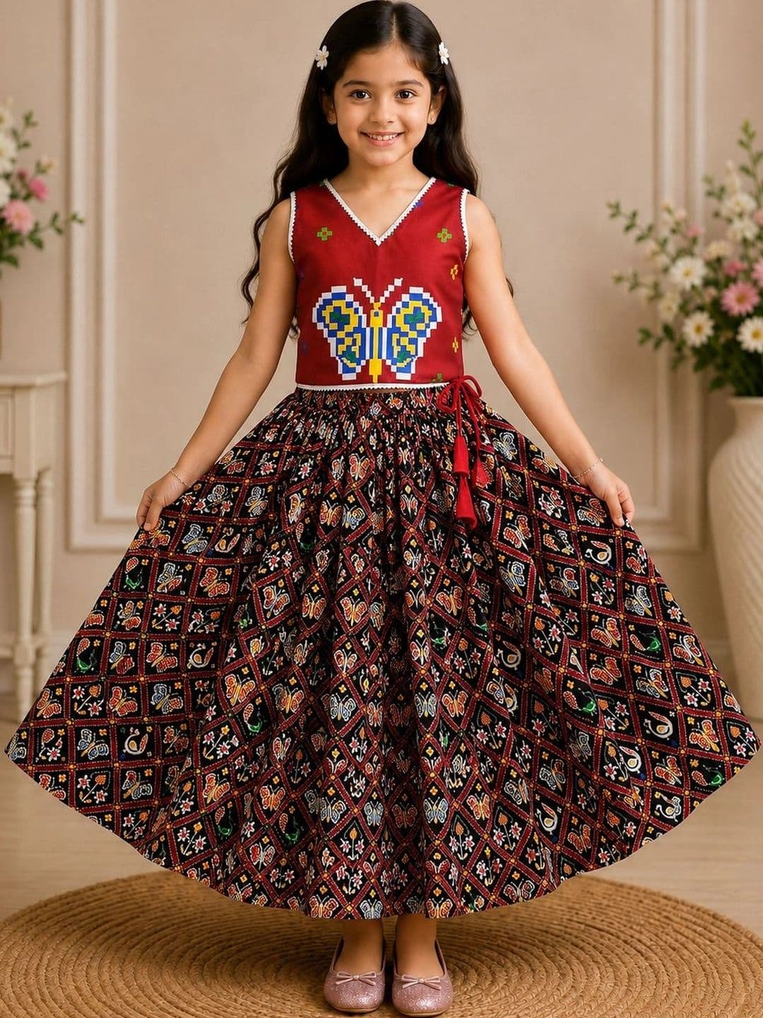 KALINI Girls Embroidered Thread Work Ready to Wear Lehenga & - view 1