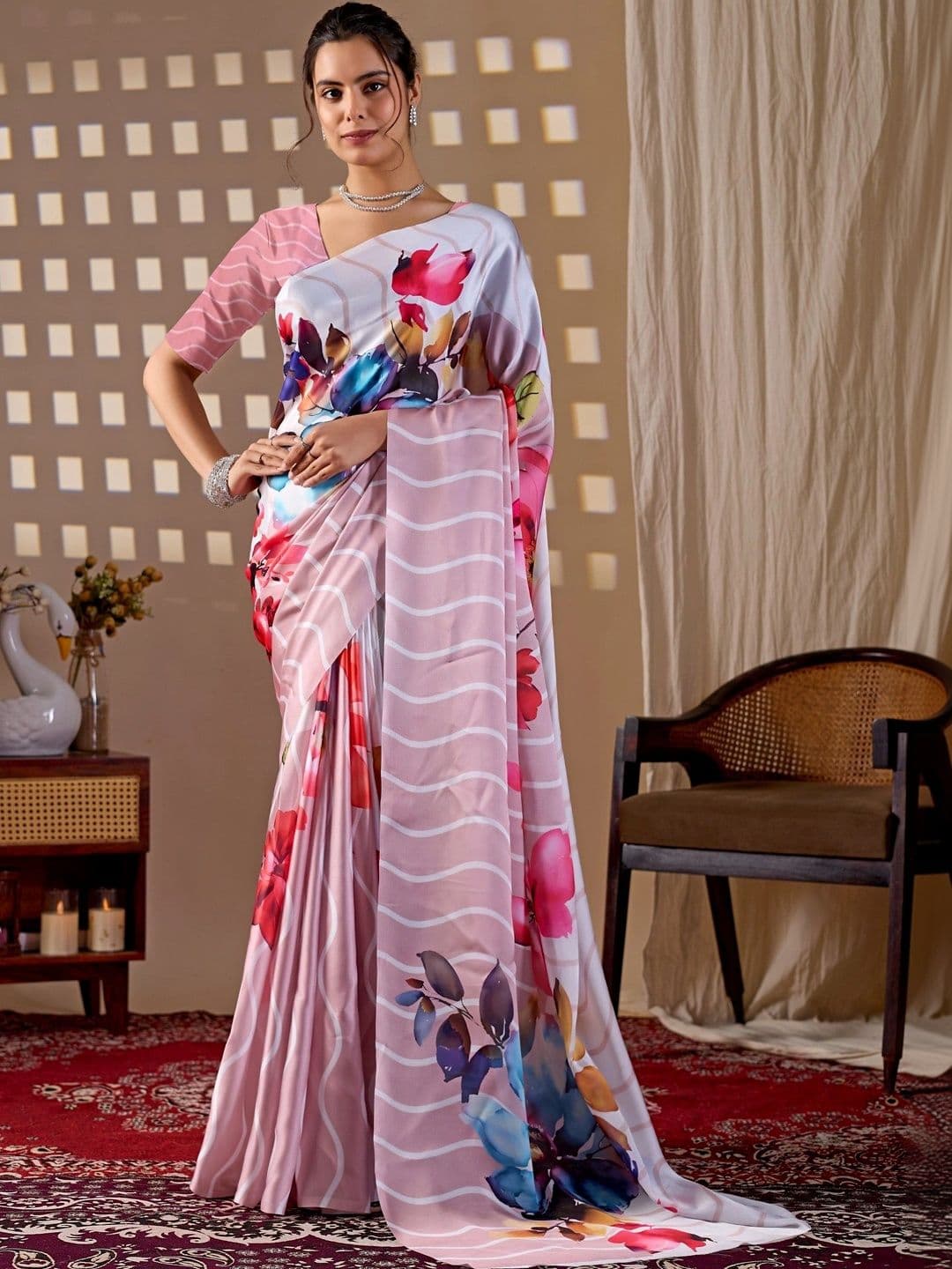 Mitera Floral Satin Designer Saree - view 1