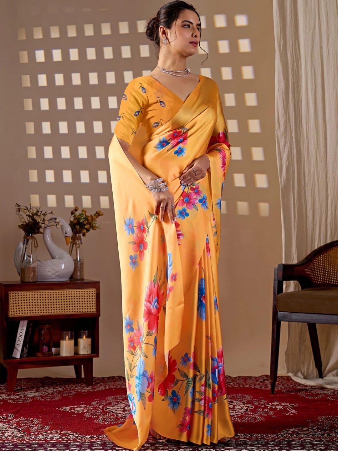 DIVASTRI Floral Satin Designer Saree thumbnail 2