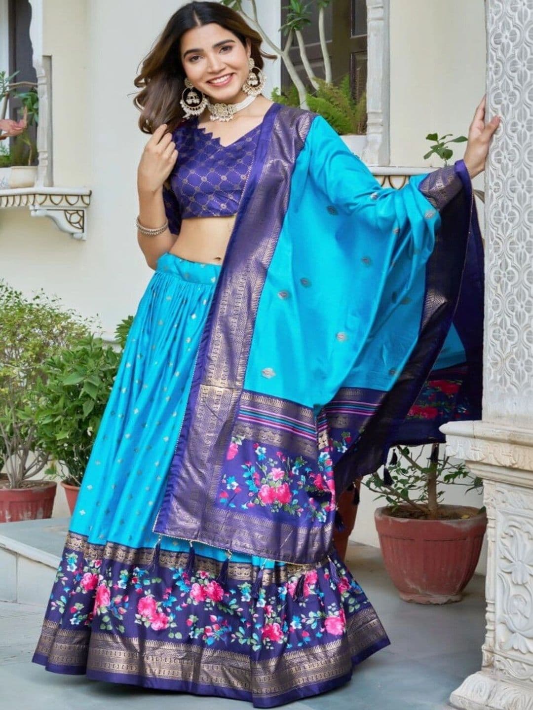 Sangria Semi-Stitched Lehenga & Unstitched Blouse With Dupatta - view 1