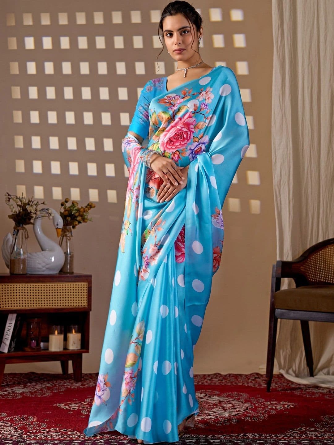 Mitera Floral Satin Designer Saree thumbnail 2