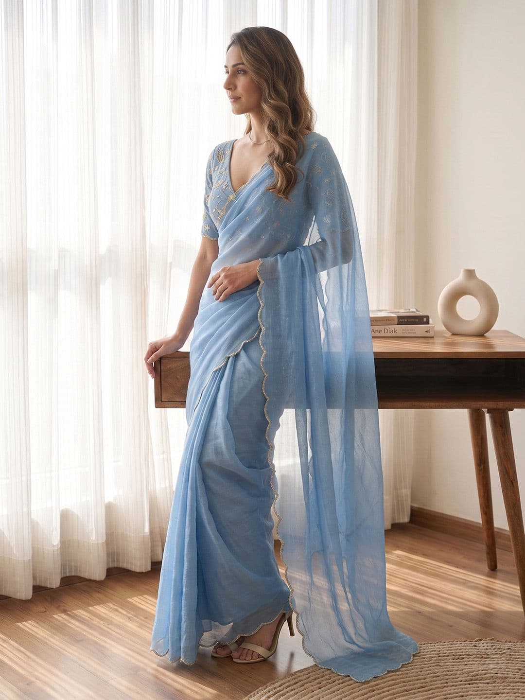 Shreevally Embroidered Poly Georgette Designer Saree thumbnail 4