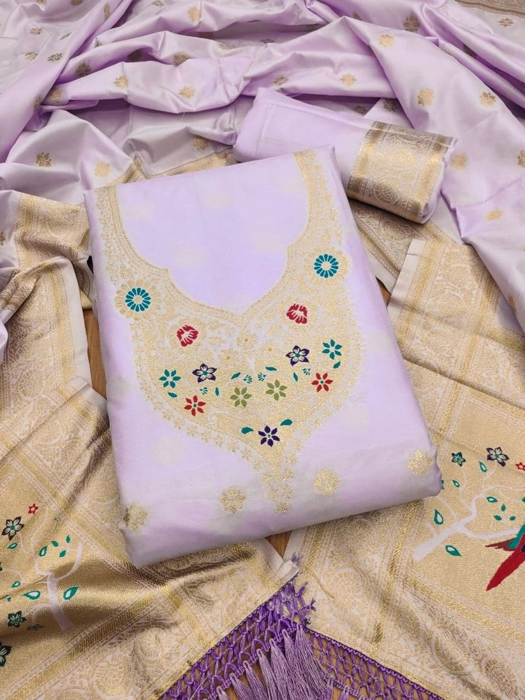 KALINI Pure Silk Unstitched Dress Material - view 1