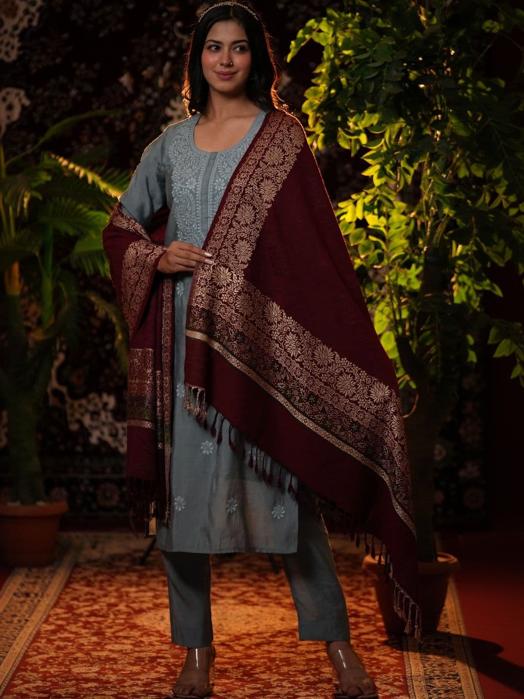 S.T. Women Ethnic Motifs Woven Design Acrylic Shawl thumbnail 3