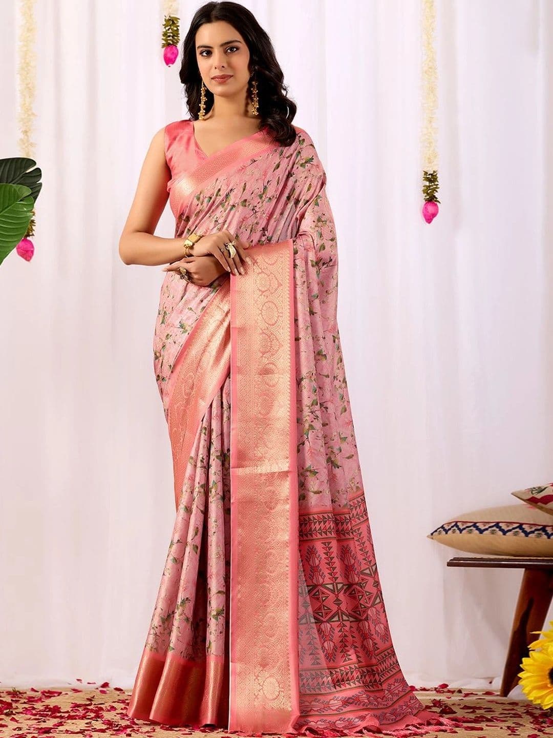 Mitera Floral Zari Silk Blend Designer Saree - view 1