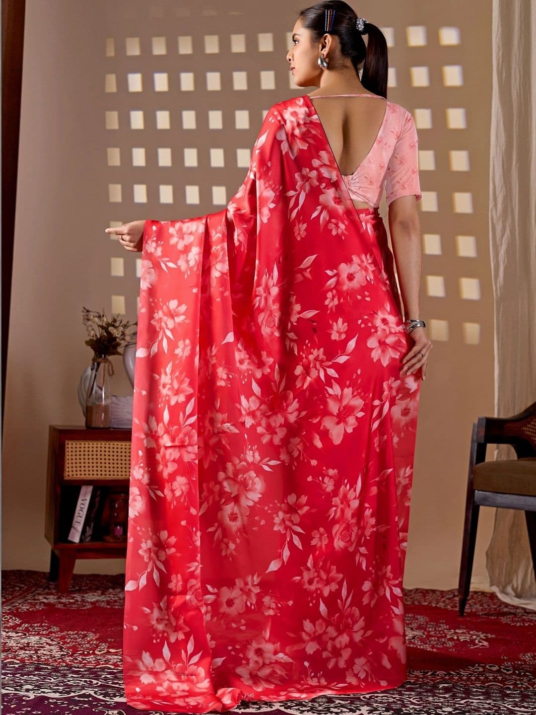 Mitera Floral Satin Designer Saree thumbnail 7