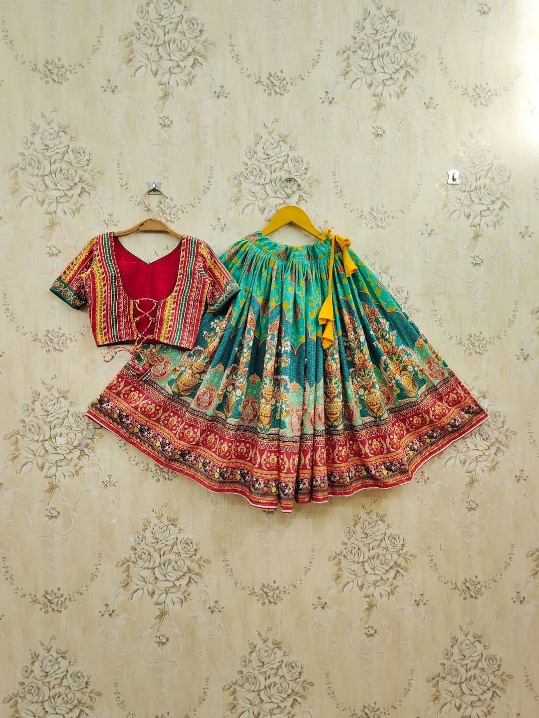 KALINI Girls Printed Kalamkari Ready to Wear Lehenga & thumbnail 3