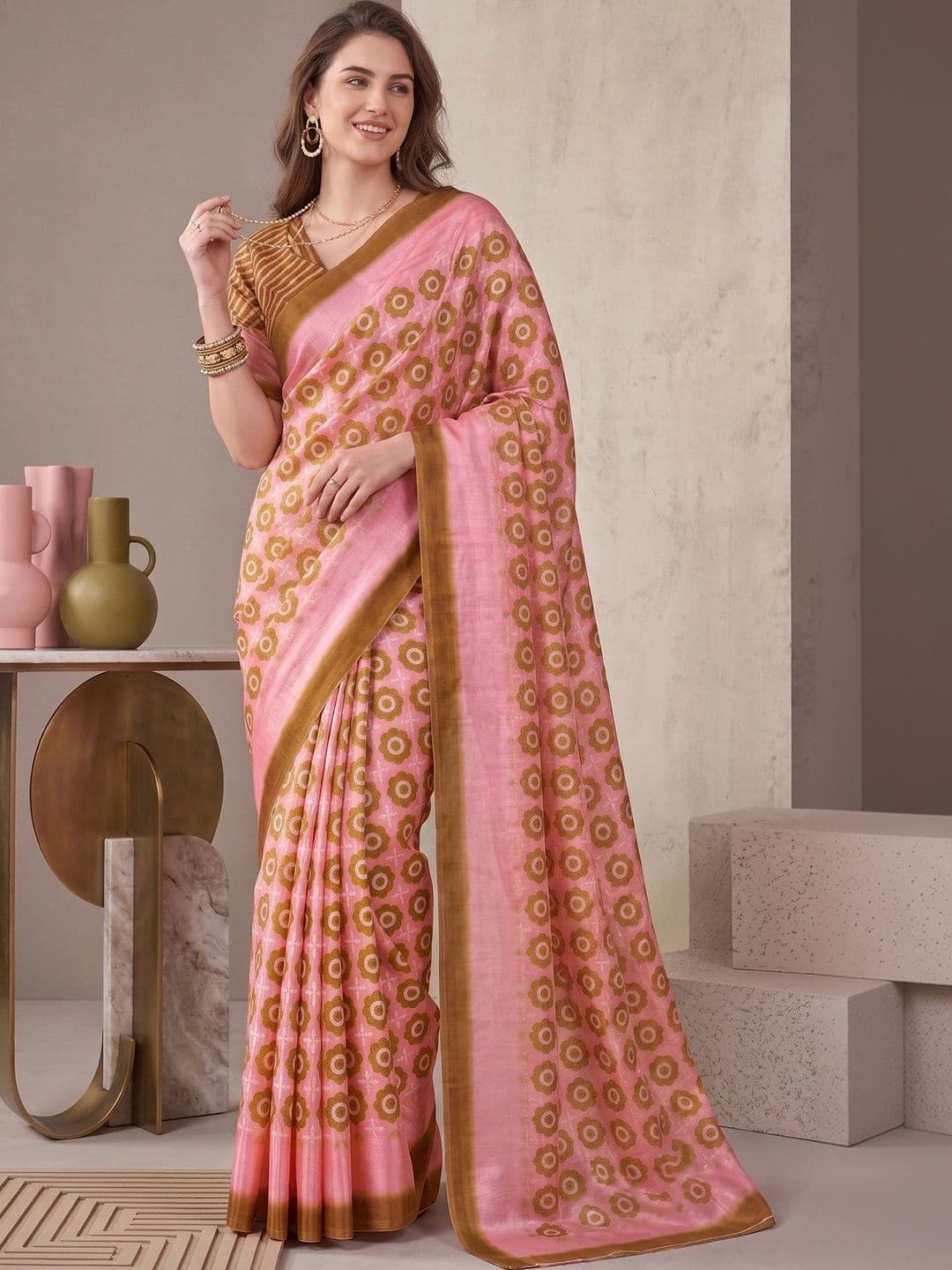 elora Women Floral Fusion Chanderi Saree - view 1