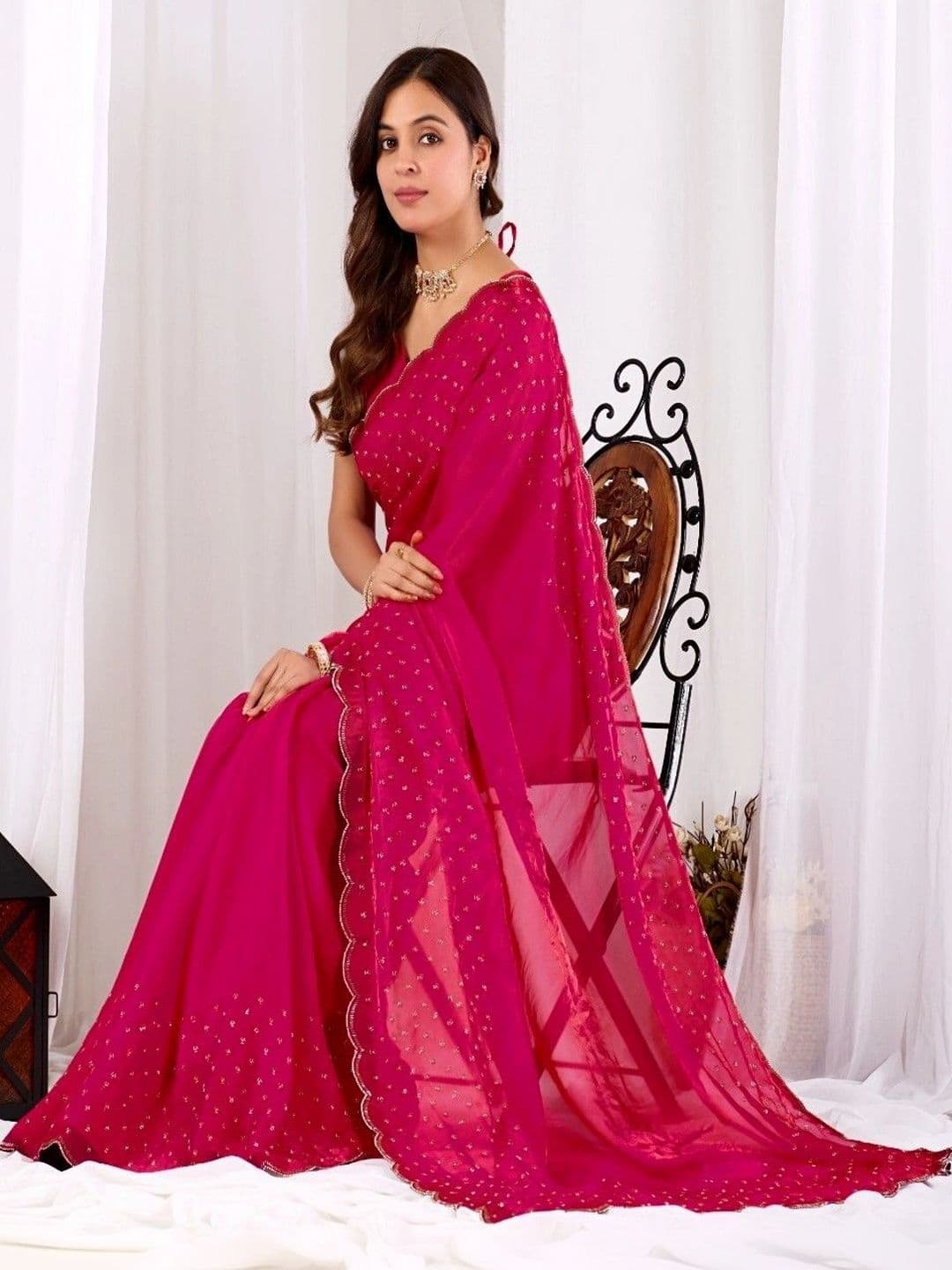 shreevali creation Embellished Embroidered Satin Saree thumbnail 4