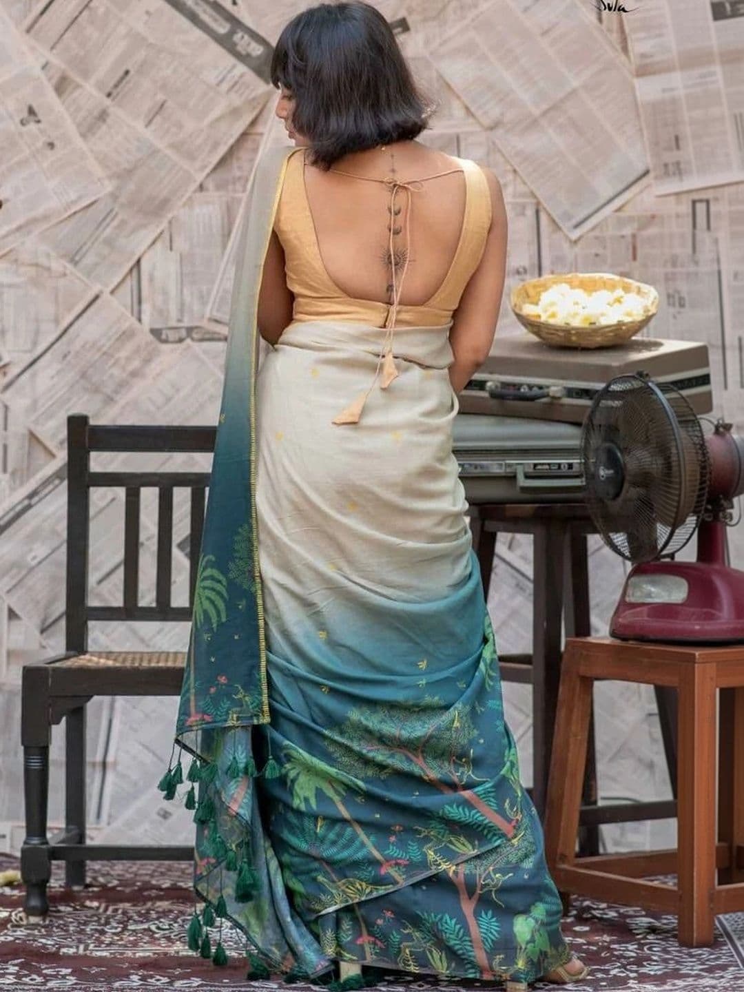 saneria silk Floral Linen Blend Sambalpuri Saree thumbnail 6