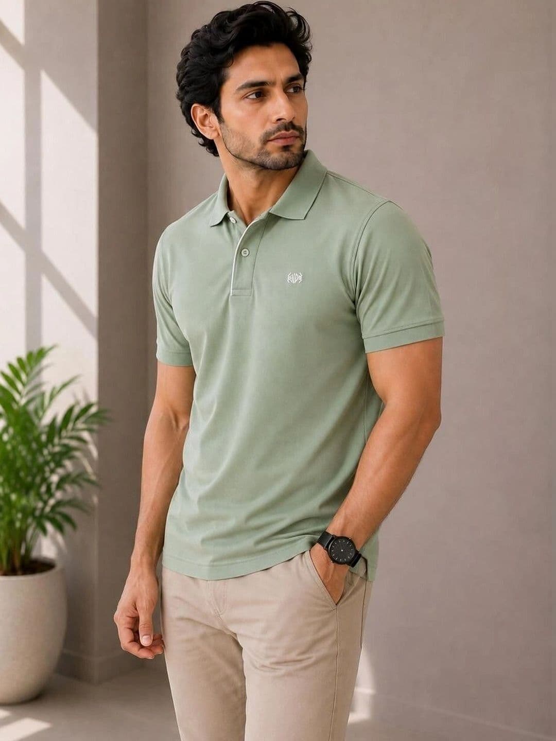 VELDEER Men Brand Logo Polo Collar T-shirt thumbnail 3