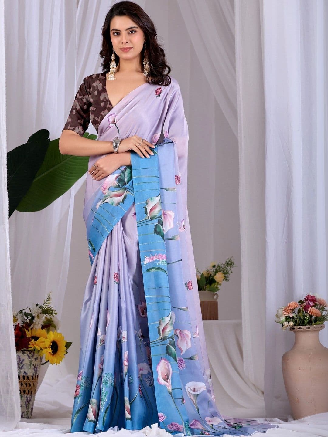 Mitera Floral Satin Designer Saree - view 1