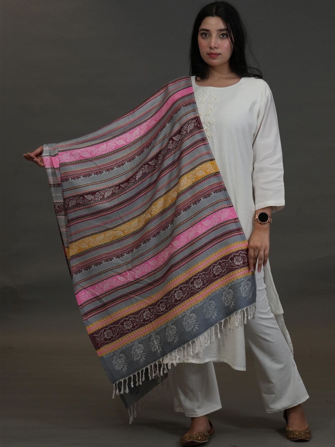 S.T. Women Ethnic Motifs Woven Design Acrylic Shawl - view 1