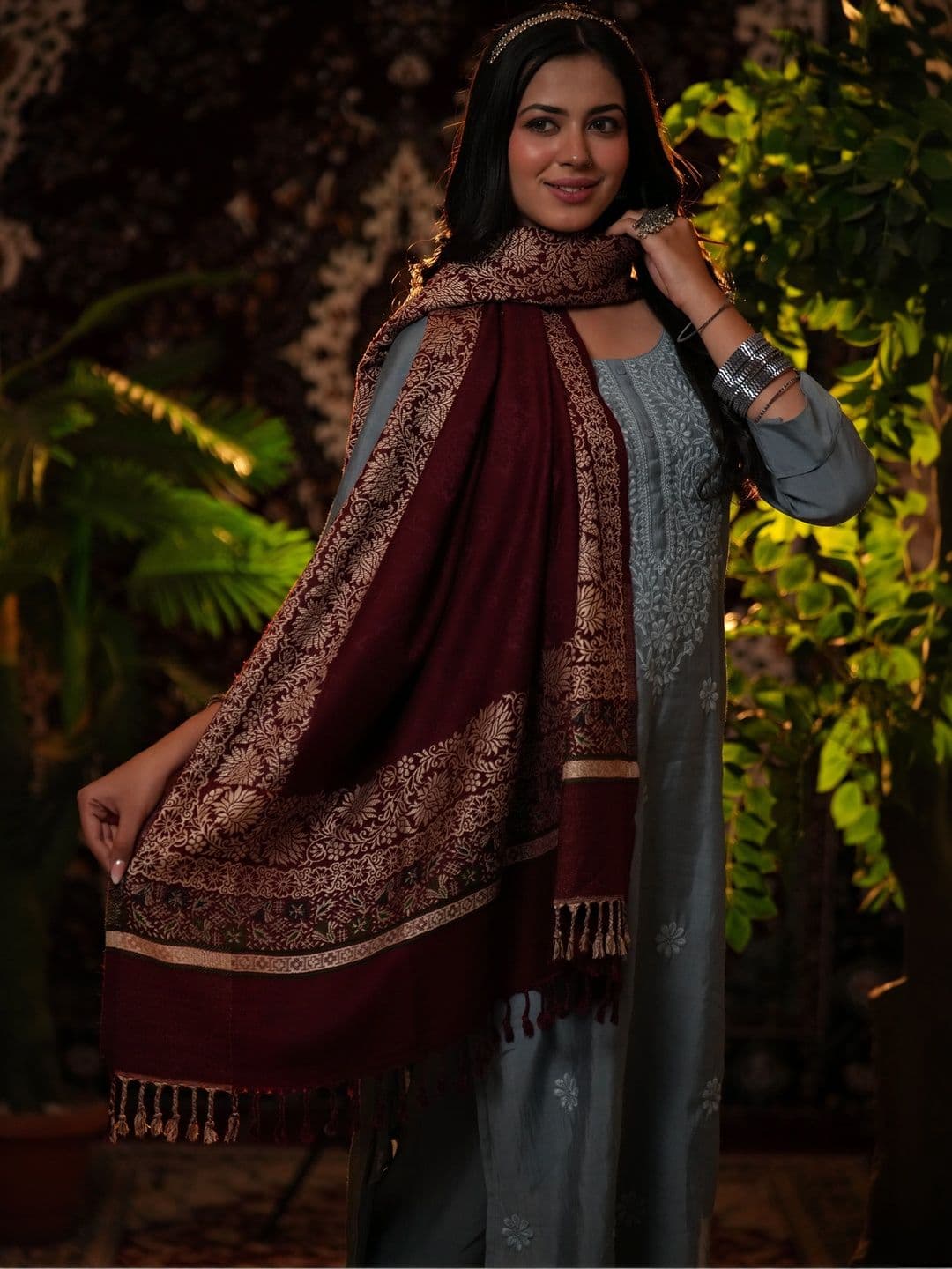 S.T. Women Ethnic Motifs Woven Design Acrylic Shawl thumbnail 2