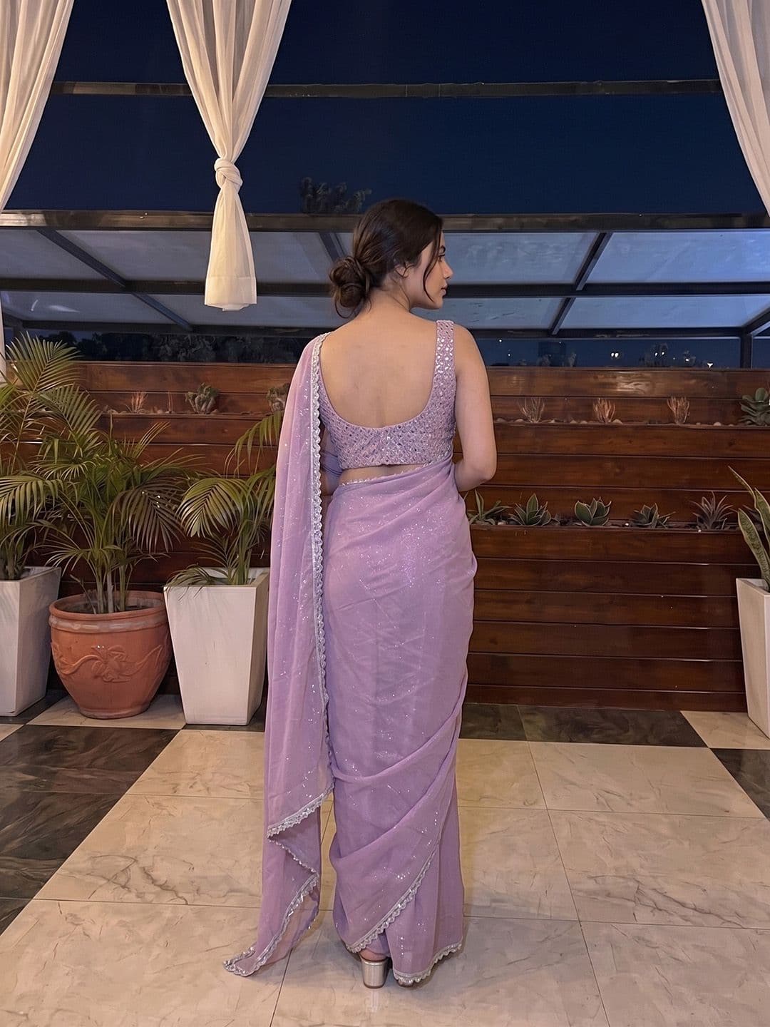 Shreevally Striped Embroidered Organza Saree thumbnail 2