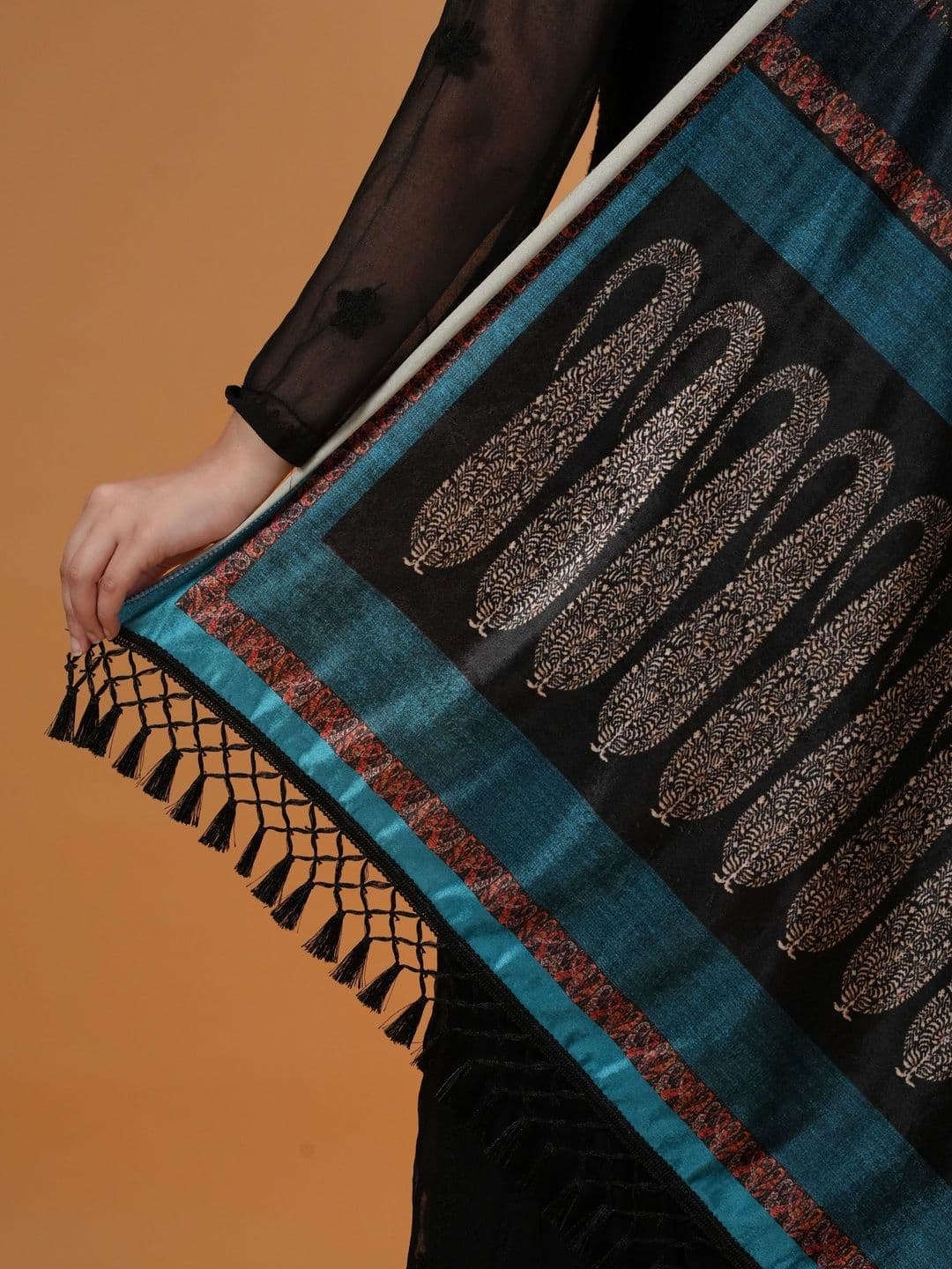 S.T. Women Paisley Printed Velvet Shawl thumbnail 5