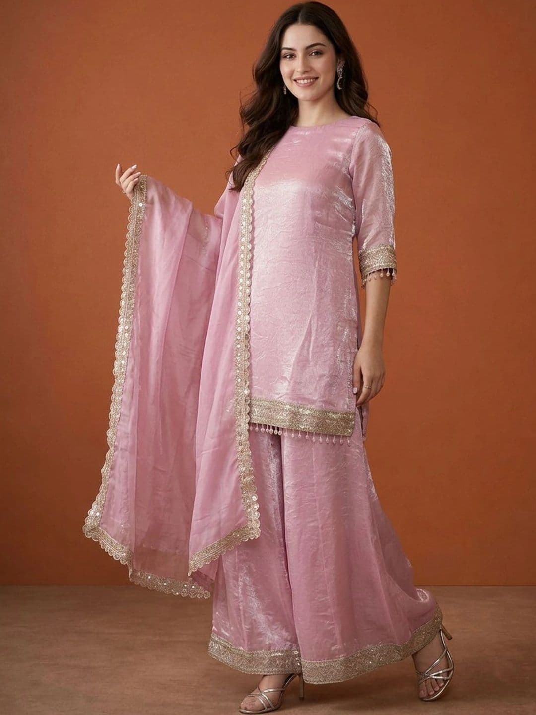 Sangria Women Regular Gotta Patti Kurta with Sharara & With Dupatta thumbnail 4