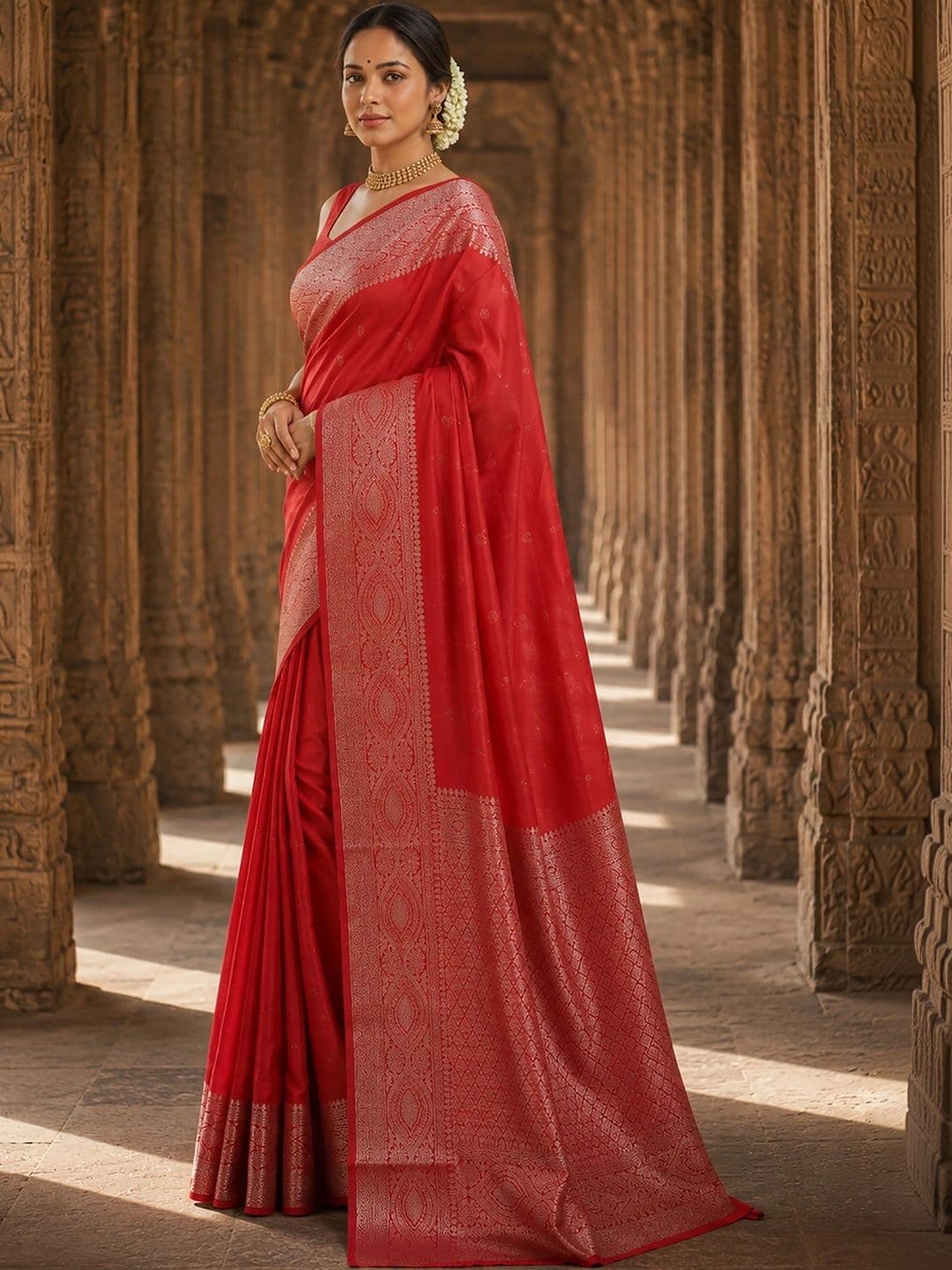Mitera Woven Design Zari Silk Blend Designer Banarasi Saree thumbnail 3