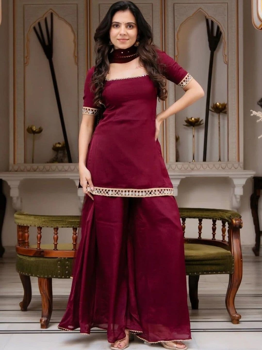 THE52 Women Regular Gotta Patti Kurta with Sharara & With Dupatta - view 1