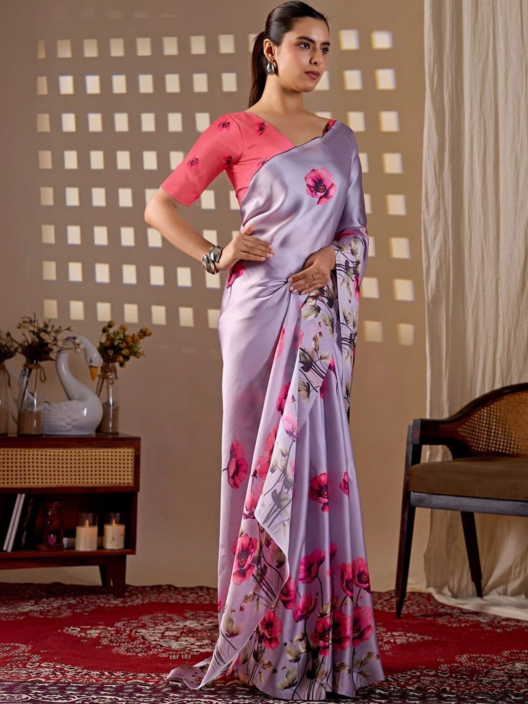 Mitera Floral Satin Designer Saree thumbnail 2