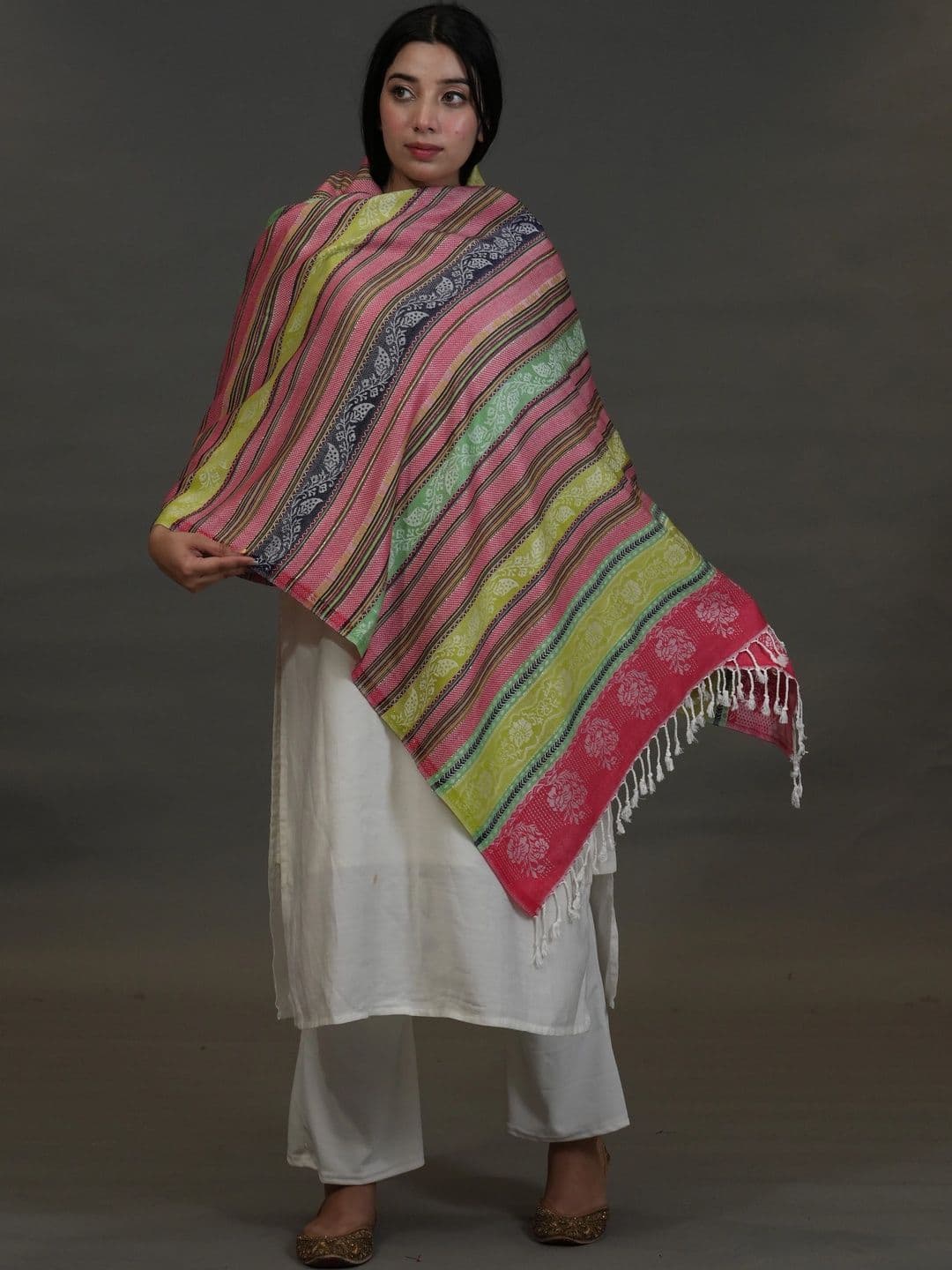 S.T. Women Ethnic Motifs Woven Design Acrylic Shawl thumbnail 2