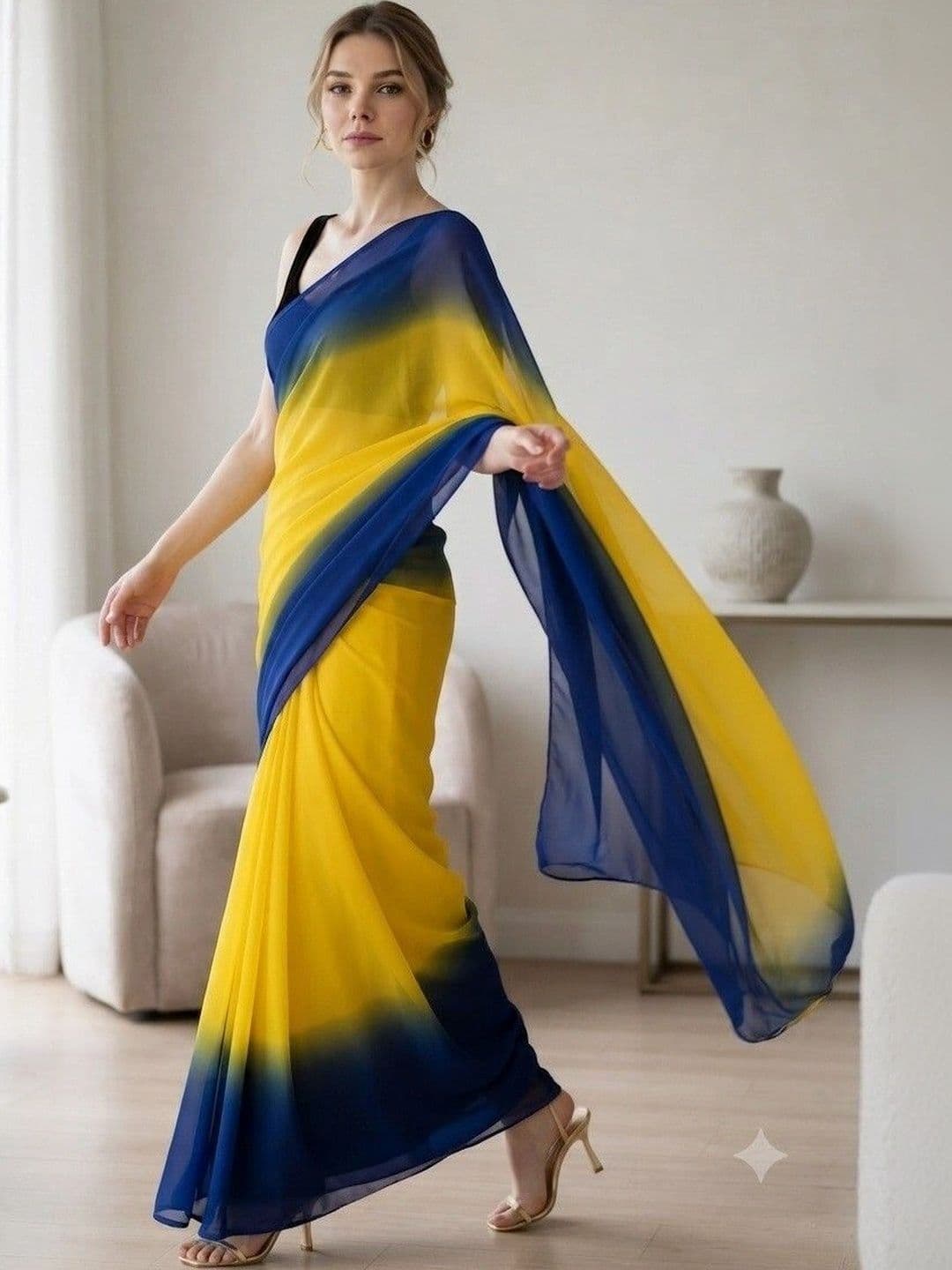 HERE&NOW Ombre Poly Georgette Saree thumbnail 5